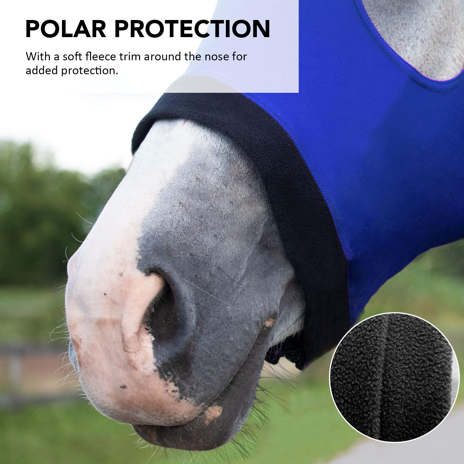 Harrison Howard Stretch Horse Slinky Hood - Comfortable Nylon Sleazy Neck, Cob Size, Blue, Model VCMHCS033