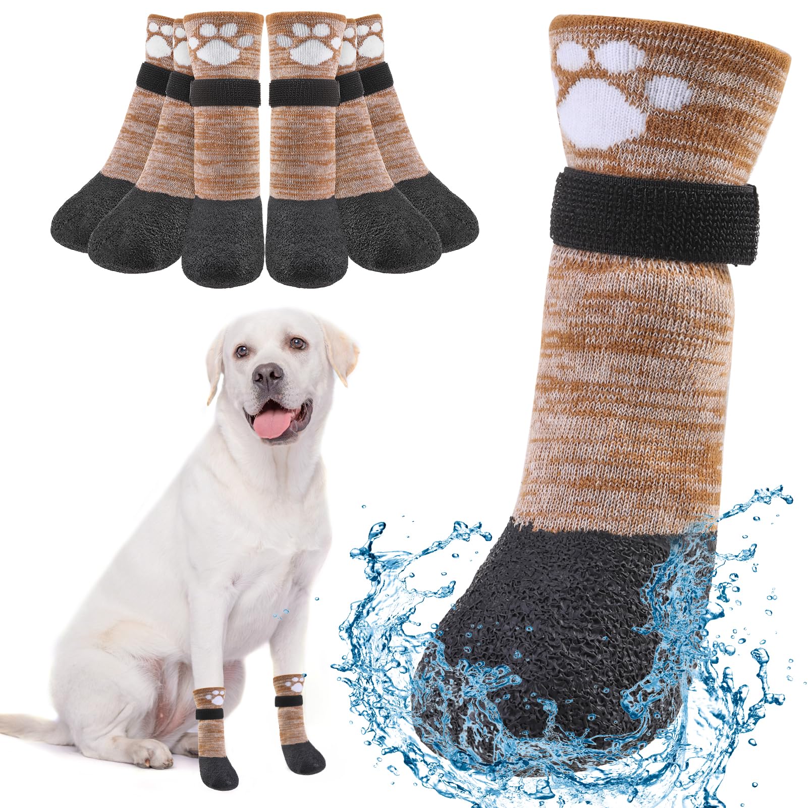 Beautyzoo Waterproof Dog Shoes For Small Medium Large Size Dogs, Dog Booties To Prevent Licking For Hardfloors Floors,6 Pcs Grip