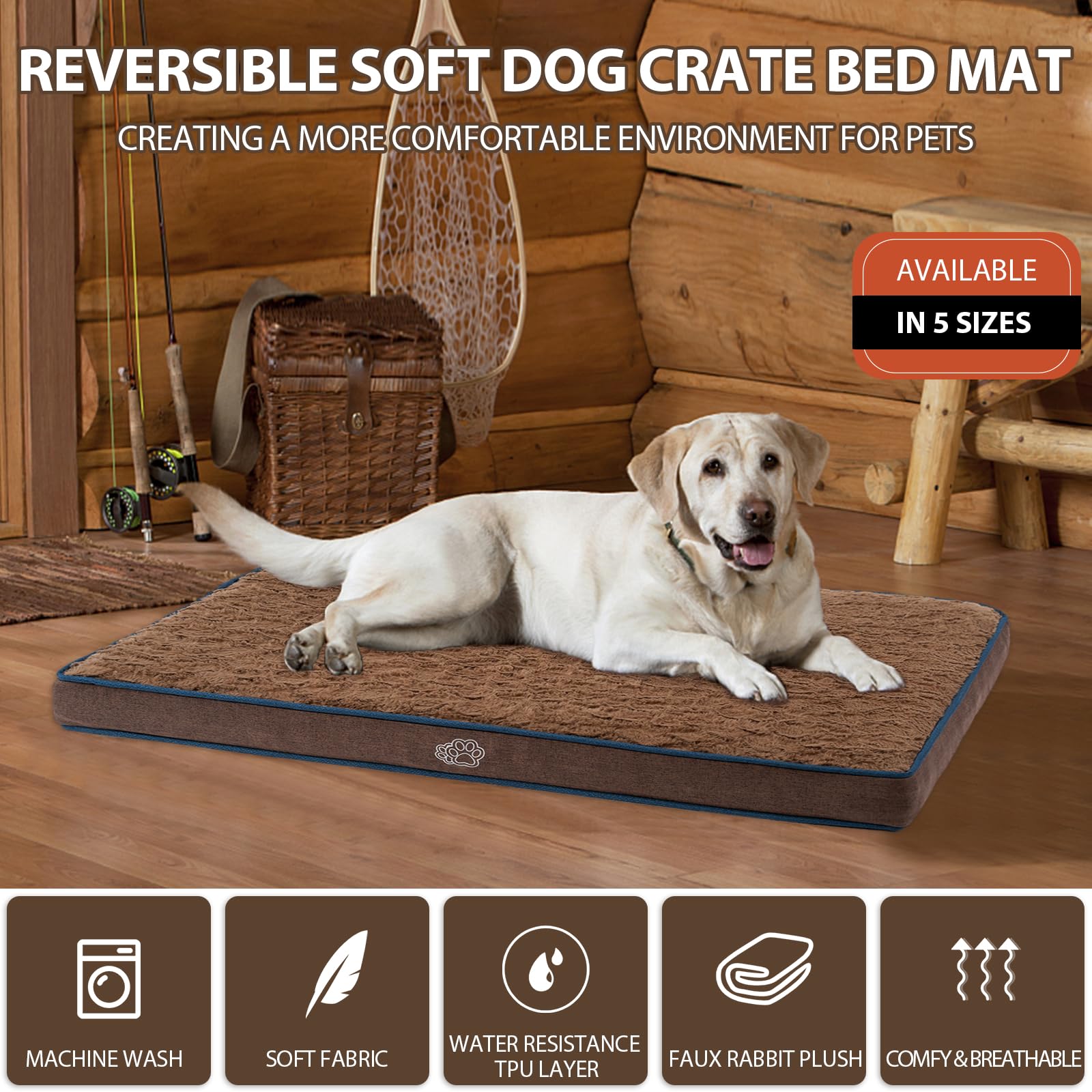 Empsign Dog Bed Mat 41 Inch Reversible Warm & Cool,Washable Dog Crate Bed With Egg Crate Foam Support, Pet Sleeping Mat For Larg