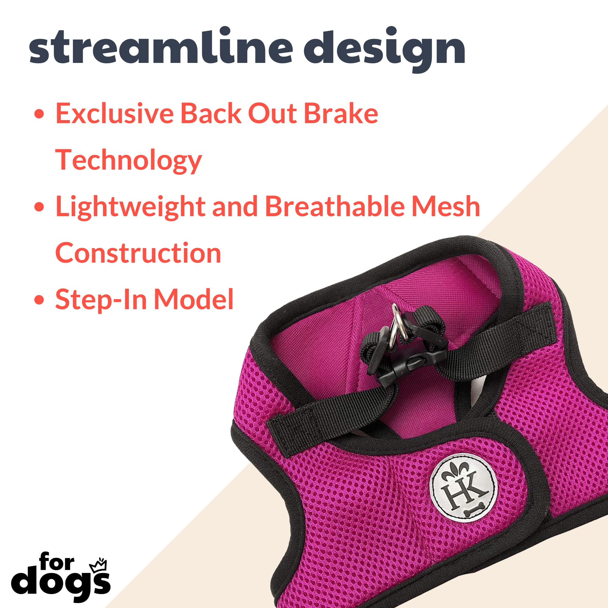 Huxley & Kent Hudson Walking & Training Harness - Raspberry (Small, 10-15Lbs) - Easy Control Step-In Mesh Vest Harness With Refl