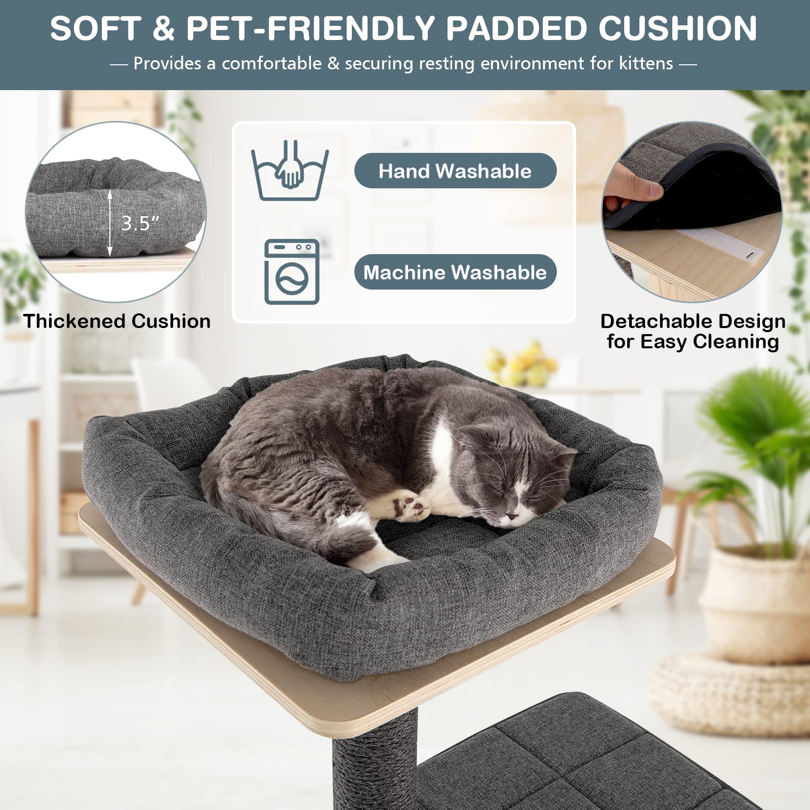 Tangkula Tall Cat Tree, 69 Inch 5-Tier Wood Cat Tower With Scratching Sisal Posts, Top Perch, Cute Cat Condo, Modern Cat Tree With Washable Cushions For Indoor Cats Large Adult (Grey)