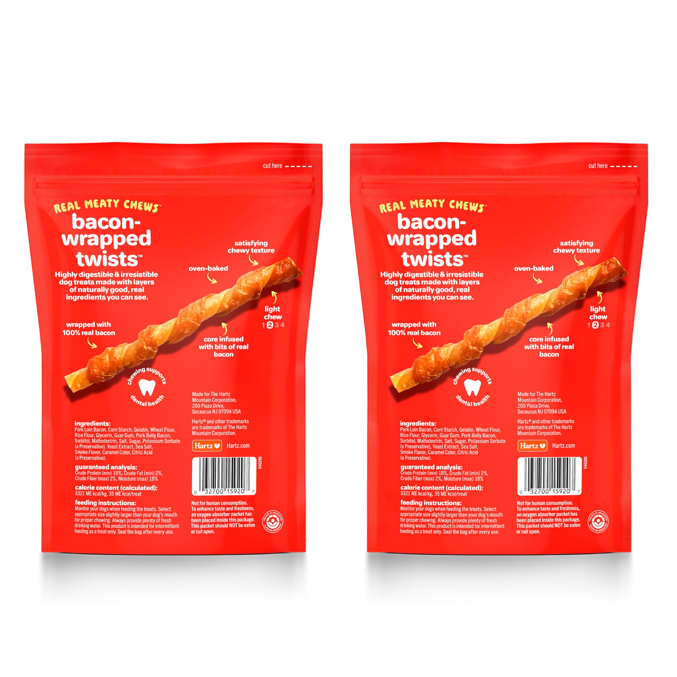 Hartz New Oinkies Bacon Wrapped Twists, Real Meaty Chews with 100% Real Bacon and No Beefhide, 28 Count