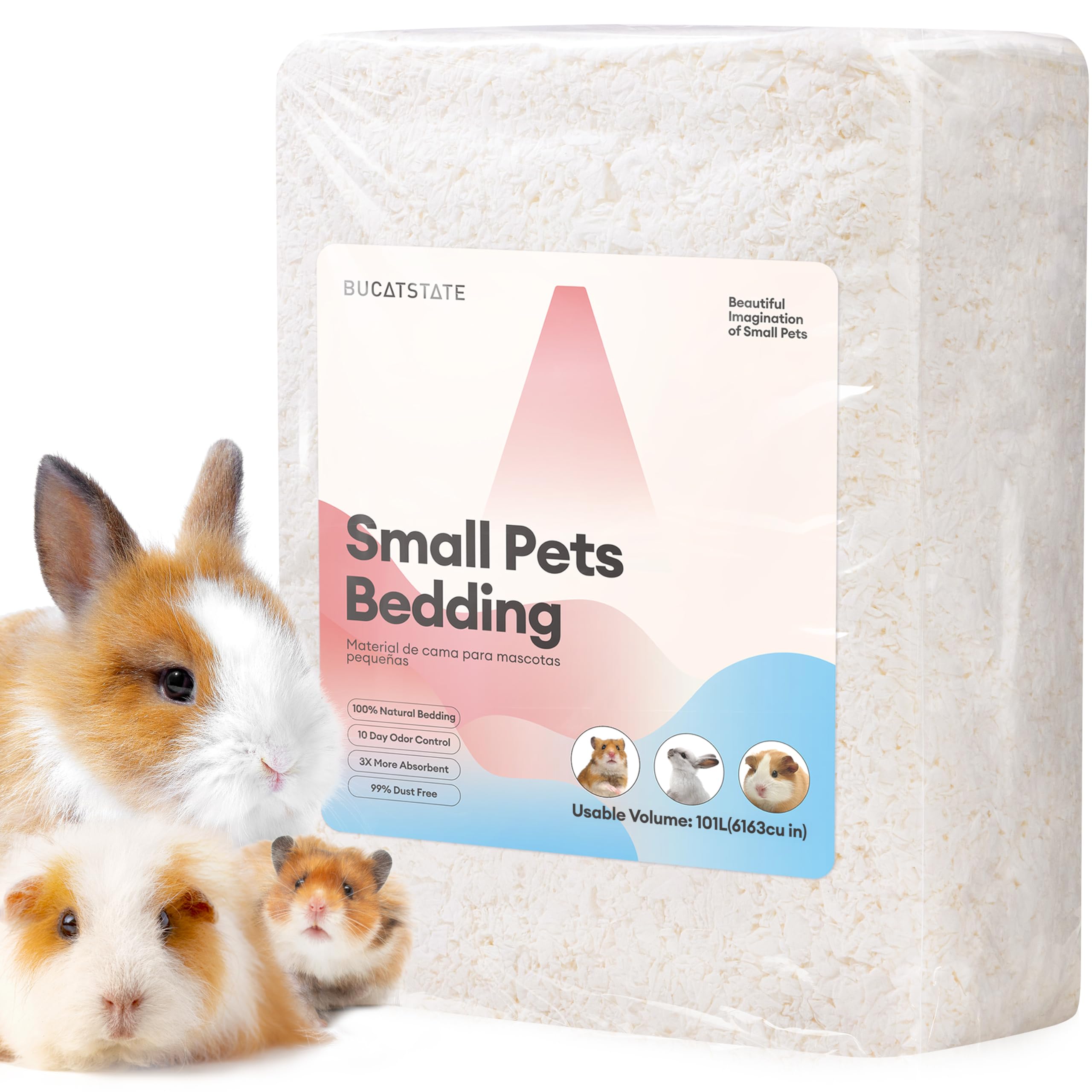 BUCATSTATE Hamster Bedding 101L, 99% Dust-Free Guinea Pig Bedding Odor Control Paper Bedding, Cozy Small Animal Bedding for Rabb