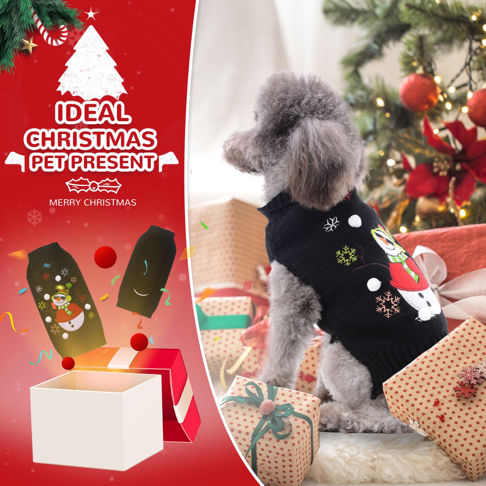 PETCARE Christmas Dog Sweaters Black Snowman Ugly Snow Xmas Puppy Costume Pet Holiday New Year Fall Winter Dog Clothes for Small
