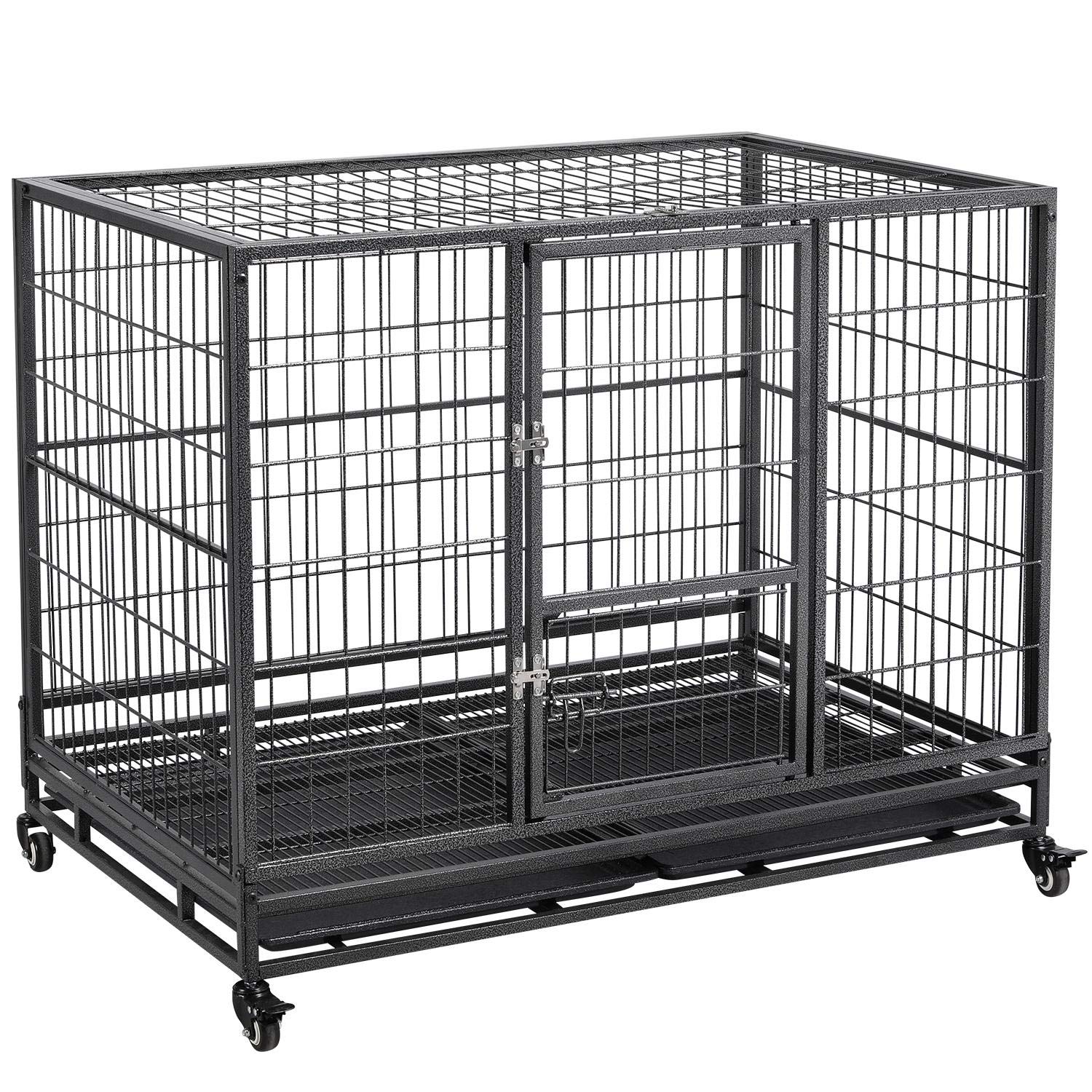 Topeakmart Rolling Pet Dog Crate For Small/Medium Dogs Double-Door Folding Metal Cages W/Lockable 4 Wheels And Tray 43 X 28.5 X 