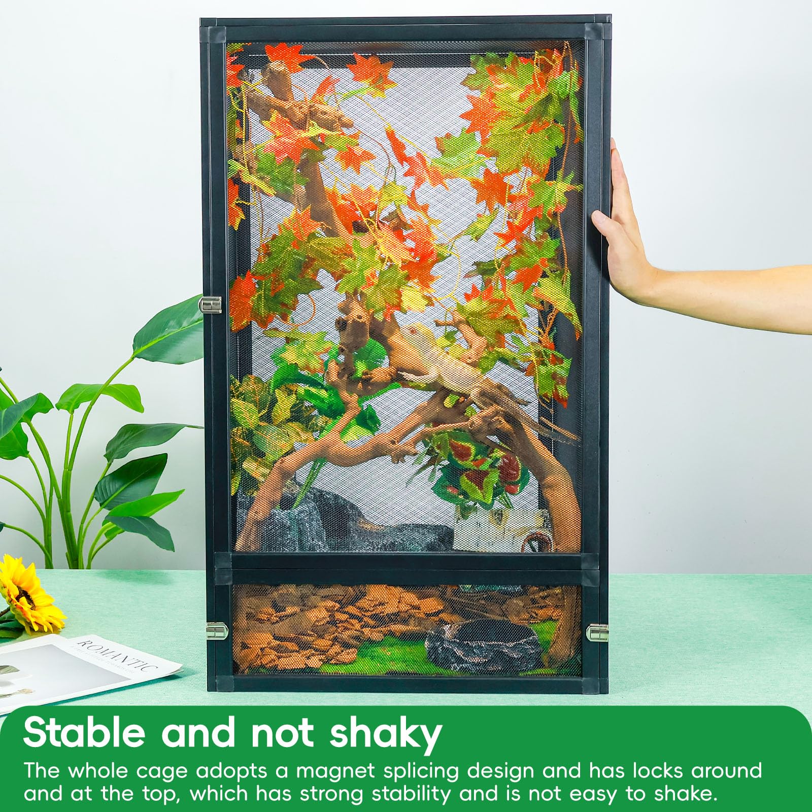 Binano 45 Gal Detachable And Foldable Reptile Butterfly Cage Terrarium, 360 Observation, Airflow, Interaction In Gecko Tank For