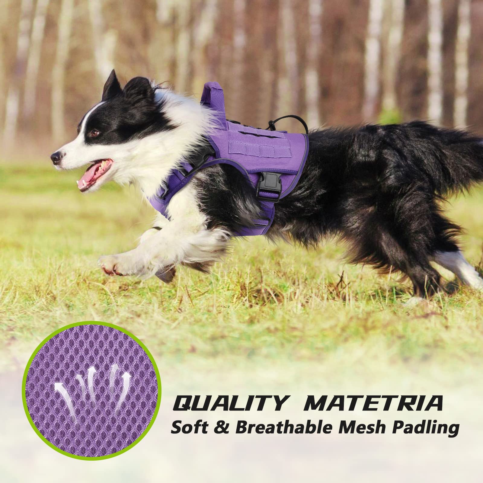 Wingoin Purple Harness With Handle Tactical Dog Harness For Large Dogs No Pull Adjustable Reflective K9 Military Dog Vest Harnesses For Walking, Hiking, Training(Xl)