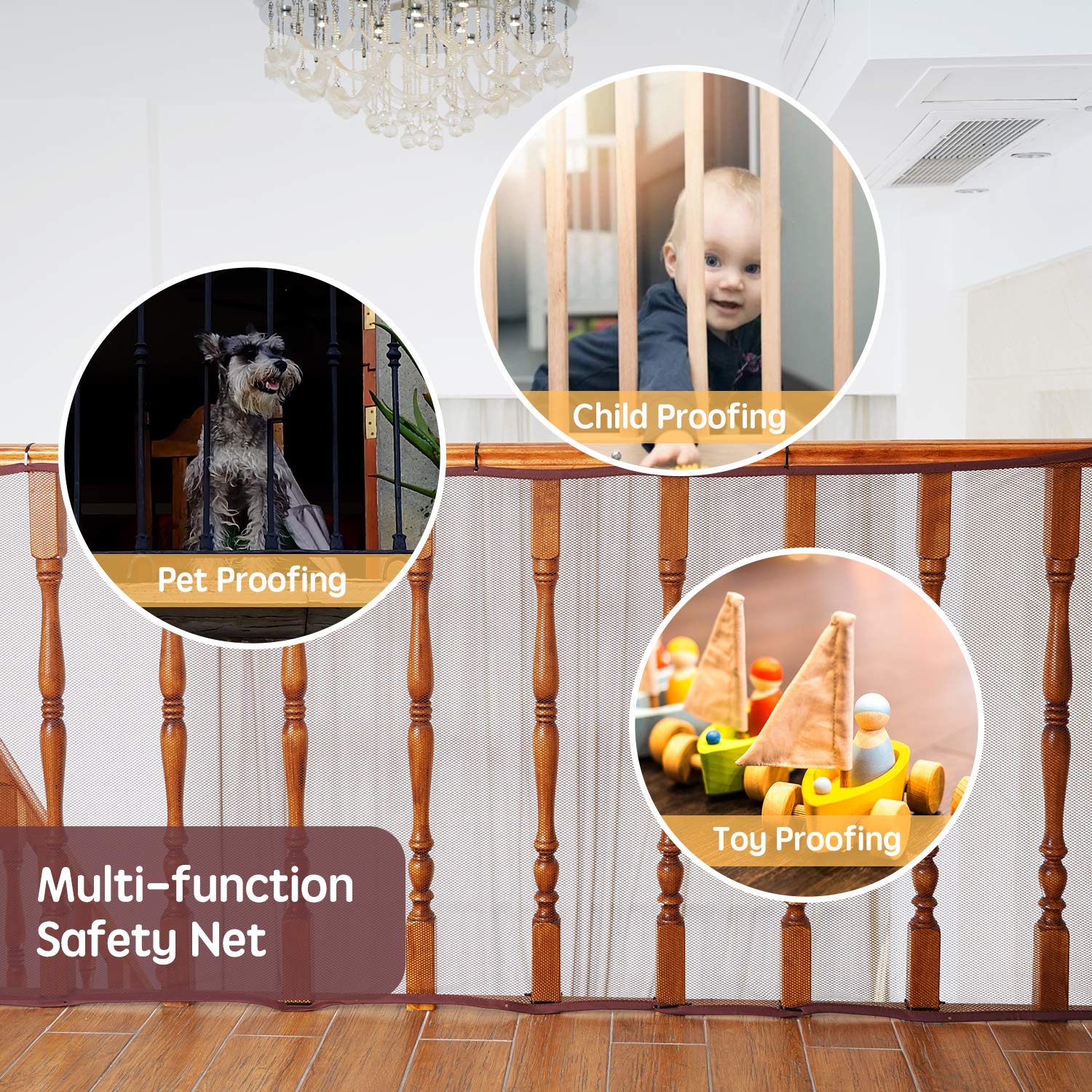 Banister Guard for Baby - 10ft x 3ft, Child Safety Net, Stair Railing Proof Mesh for Kids, Toys, Pets - Dark Brown