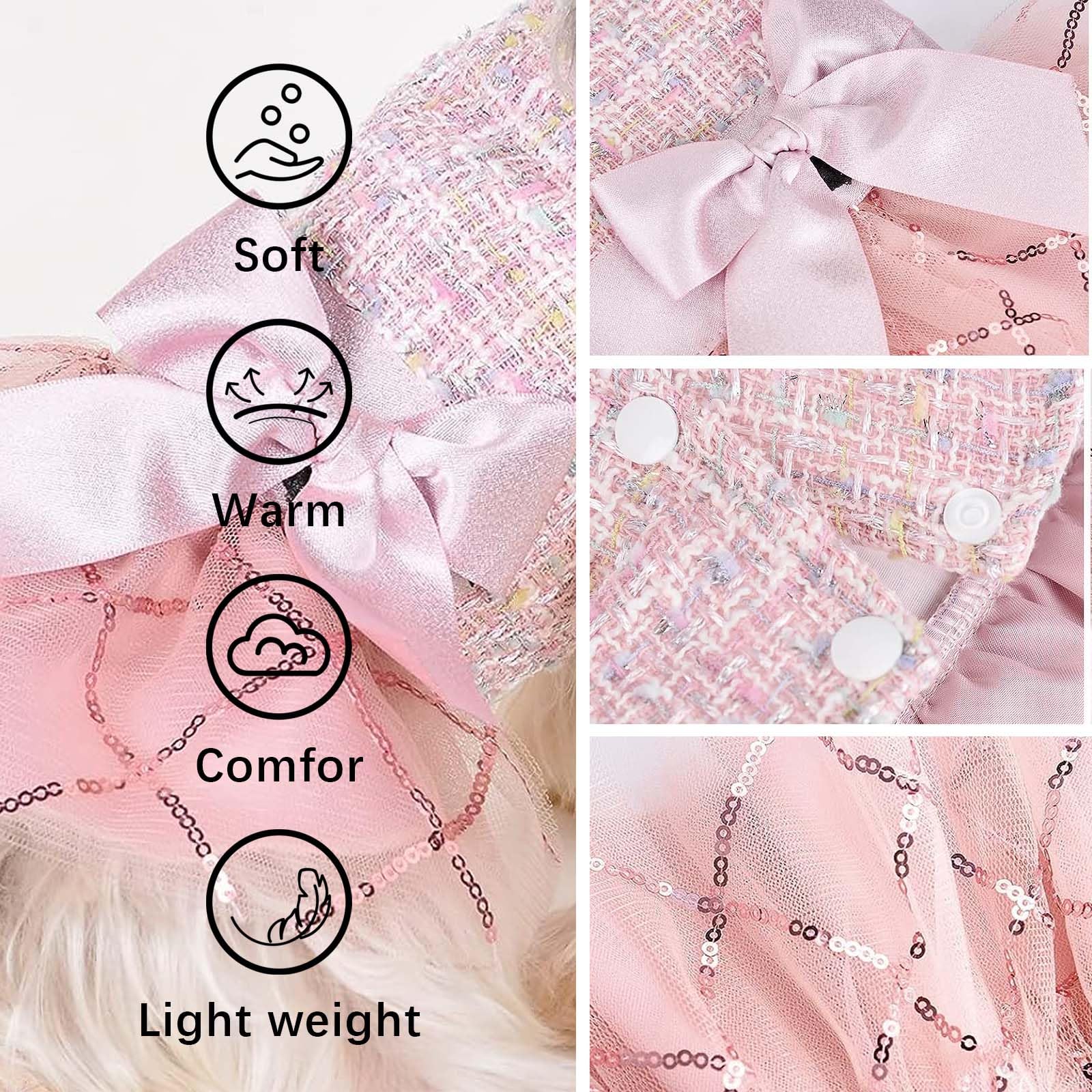 Dog Sweater Winter Clothes For Small Dogs Boy Girl Fall Dress Warm Fleece Chihuahua Yorkie Teacup Dresses Cat Sweaters (Sequin P