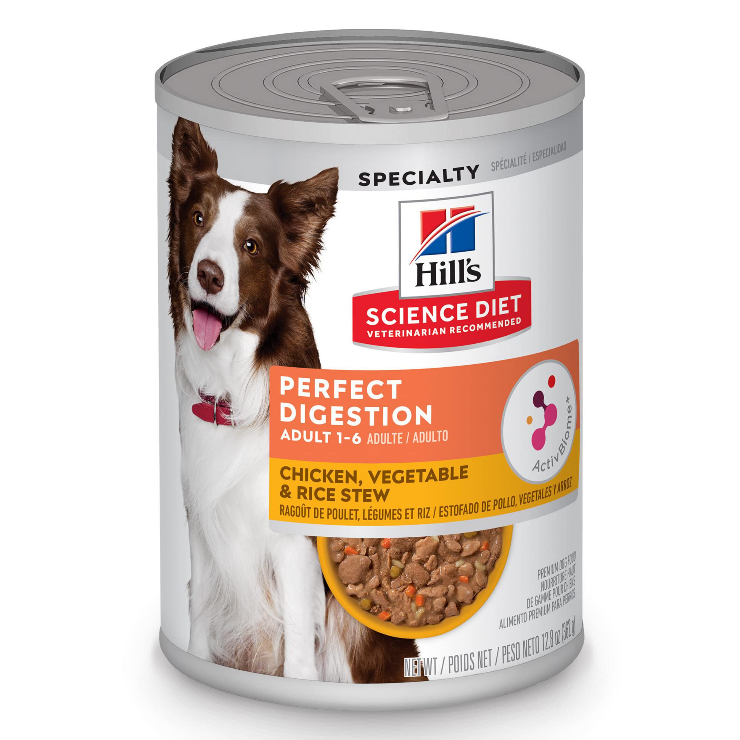Hills Science Diet Perfect Digestion, Adult 1-6, Digestive Support, Wet Dog Food, Chicken, Vegetable & Rice Stew, 12.5 oz Can, 