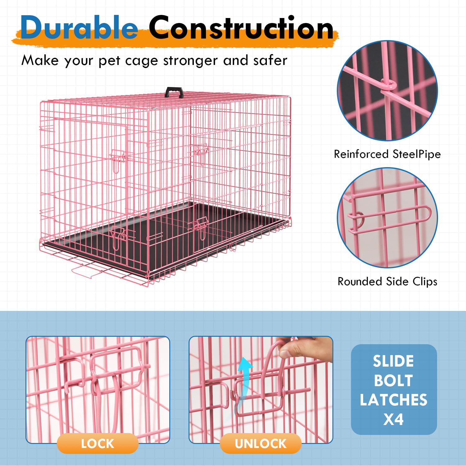 Paylesshere Large Dog Crate Kennel For Medium Large Dogs Metal Dog Cage Double-Door Folding Travel Indoor Outdoor Puppy Playpen