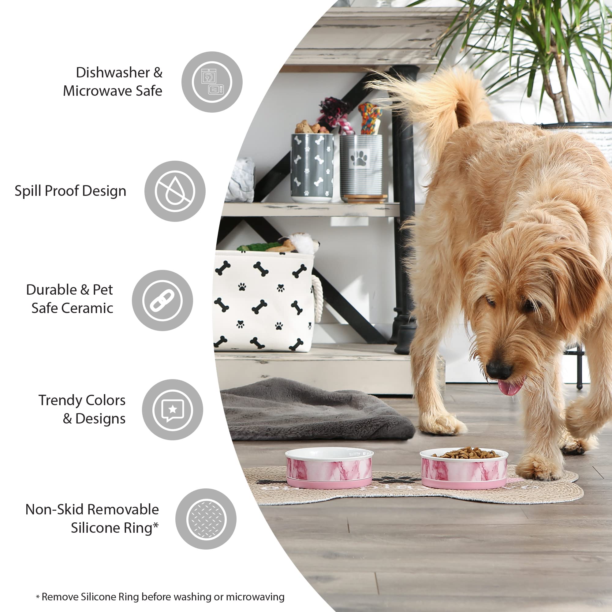Bone Dry Paw & Patch Ceramic Pet Collection, Large Bowl, 7.5x2.4, Nautical Blue