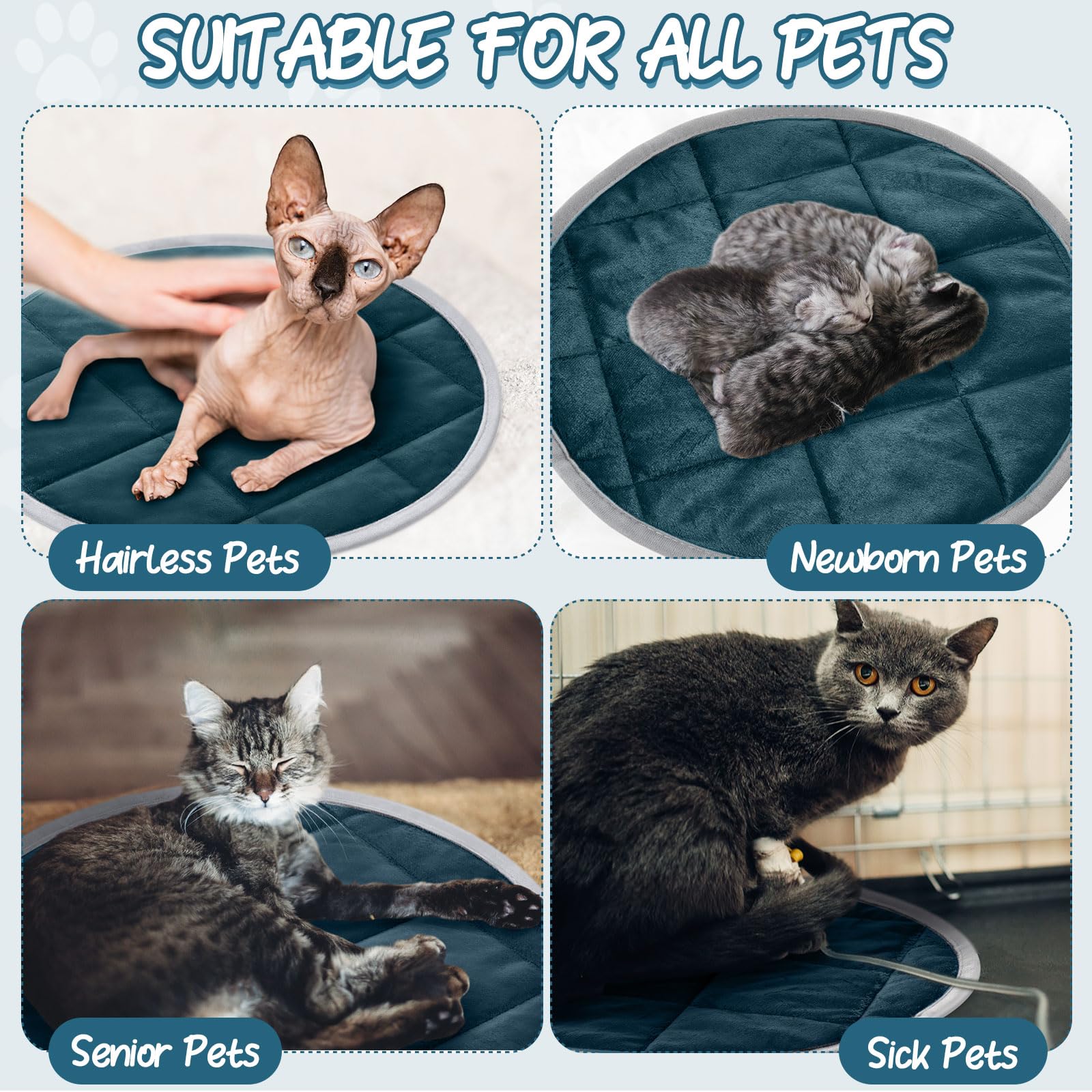 Drydiet 2 Pcs Cat Heating Pad Round 16 Inch Self Heating Cat Mat Washable Heated Bed Anti Slip Warming Pad Pet Bed Mat For Kenne