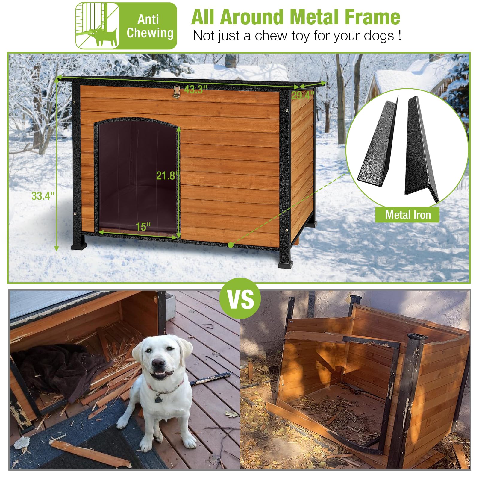 Gutinneen Dog House Insulated Outdoor Dog Kennel With Liner For Winter Large