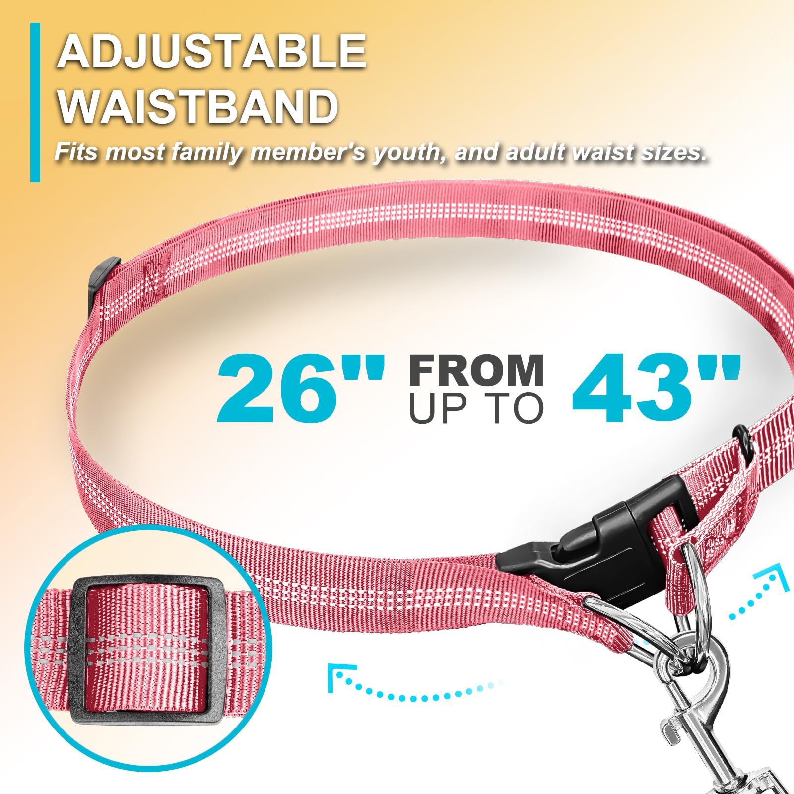Laqibak Hands Free Dog Leash, Adjustable Waist Leash For Dog Walking, Dual Handle Bungee Dog 4.2-6.7 Feet Long With Reflective S