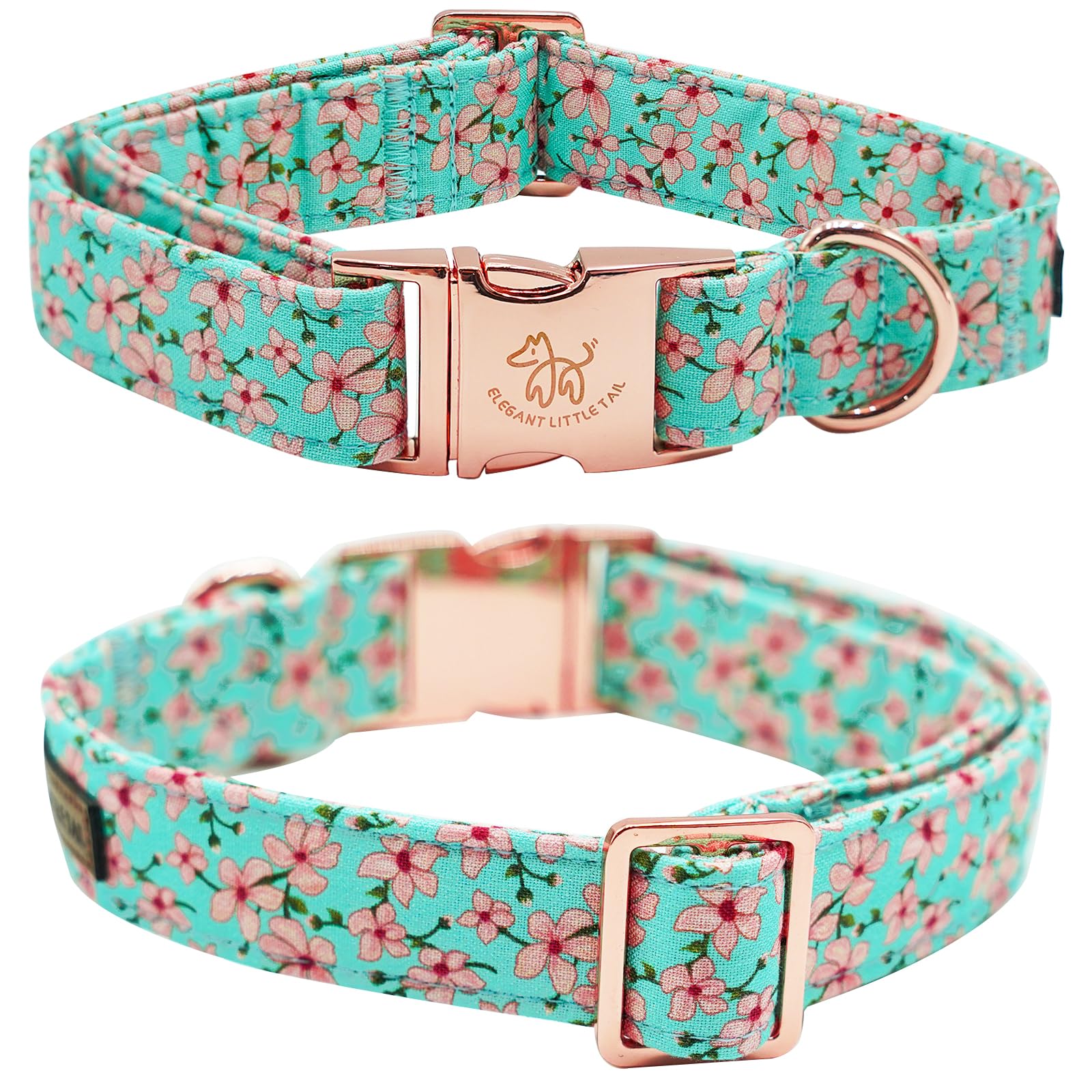 Elegant little tail Dog Collar, Spring Pet Collar with Flower Dog Durable Pink Flower Print Dog Collars Girl Pet Gift Adjustable