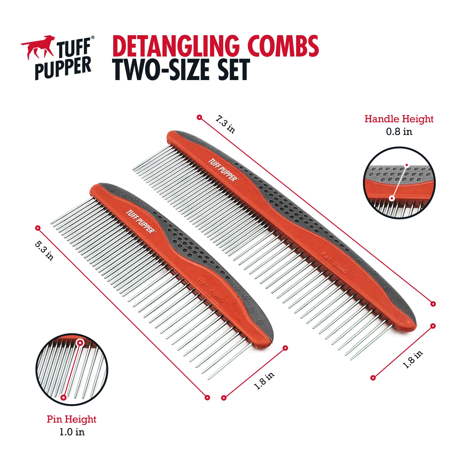 Tuff Pupper Dog Grooming Comb Set | Easily & Safely Remove Dead, Matted Knotted Hair | Ergonomic Pet Detangling Combs | No-Slip