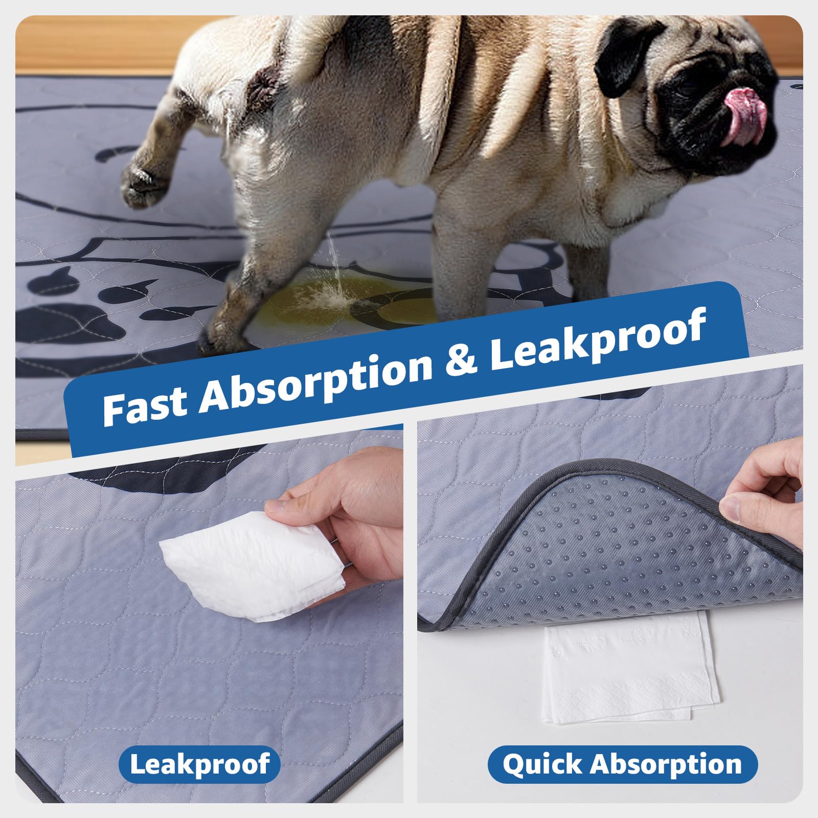 2 Packs Extra Large Reusable Dog Mats For Floors: Non-Slip Washable Pee Pads For Dogs - Fast Absorbent Pet Whelping Pads, Puppy