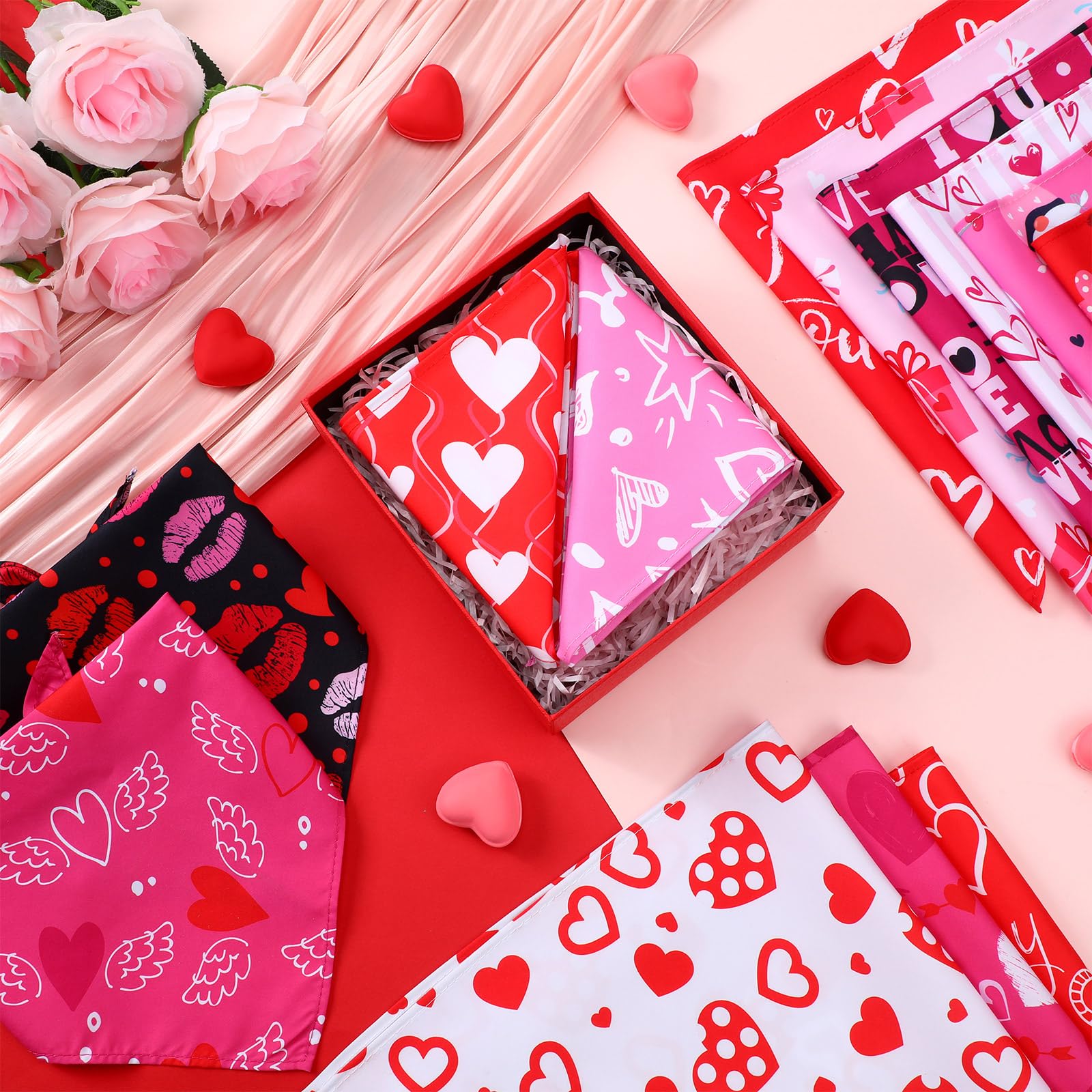 Huhumy 200 Pcs Valentines Day Dog Bandanas Pet Bandanas Bibs Bulk Love Valentines Triangle Pet Scarf For Medium Large Dog Valent