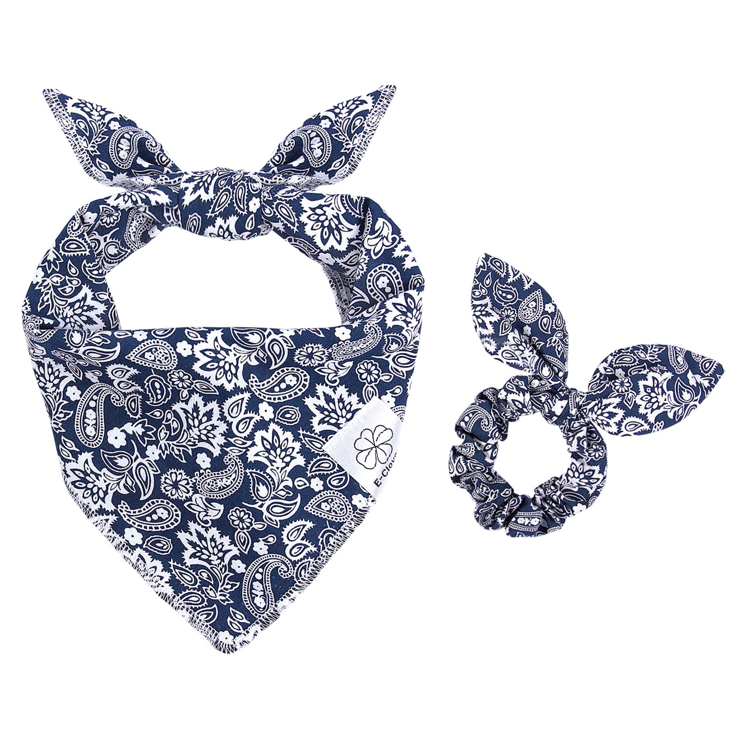 E-Clover Dog Bandanas Boy & Matching Scrunchie Set Dog Bandana Scarf Bibs With Bow Scrunchies For Medium Large Dogs Pet Owner Mo