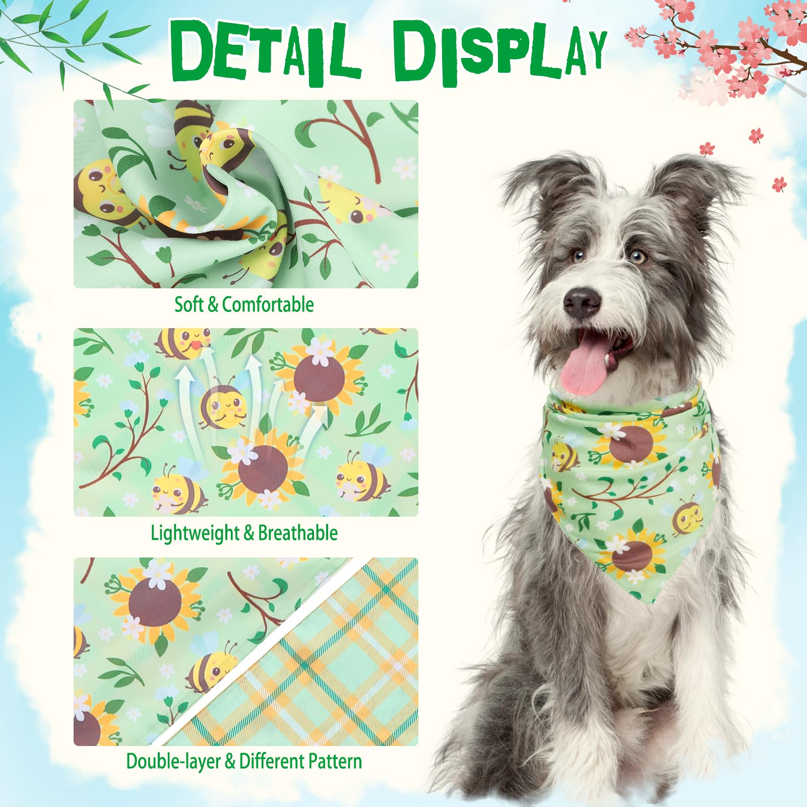 Pupteck Summer Dog Bandanas 4Pcs Outfit - Spring Soft Costume Pet Triangle Bibs Scarf, Pet Accessories Gifts For Small Medium La