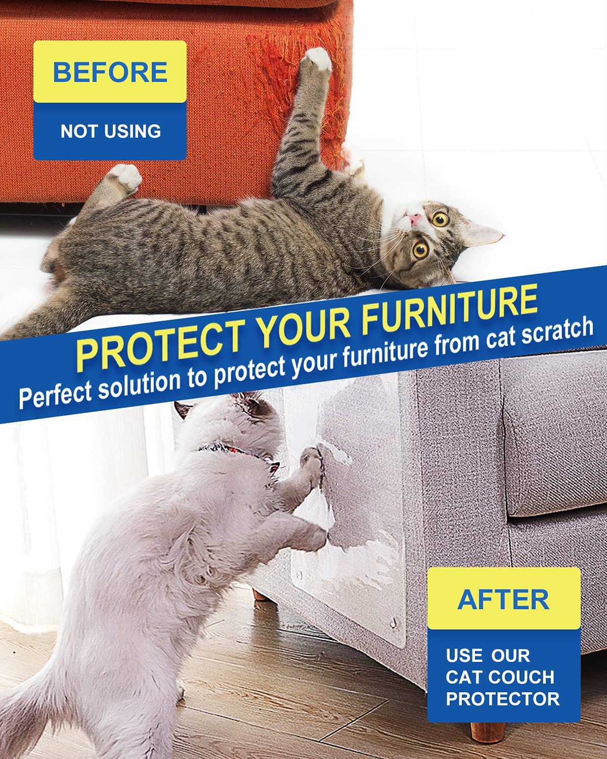 10 Pcs Cat Scratch Furniture Protector- Specially Designed For Leather Furniture, Couch Protector Cat Scratching Deterrent Stron