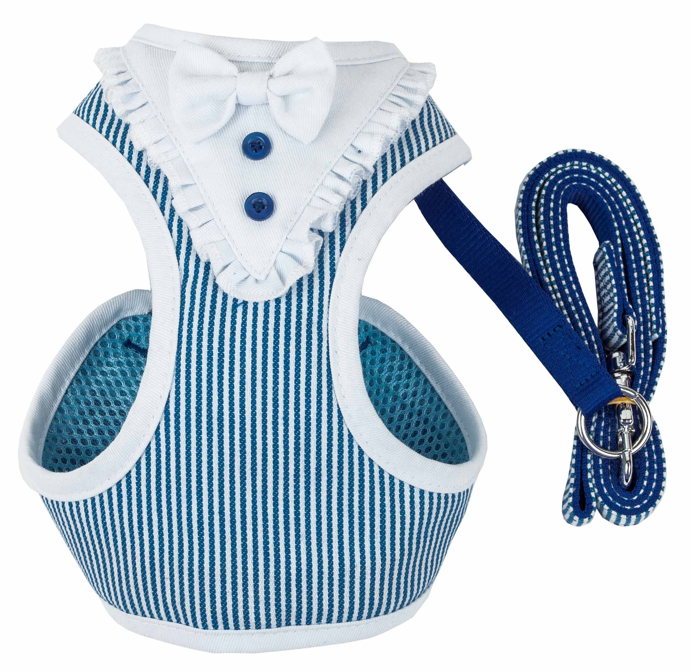 Pet Life    Luxe Spawling 2-In-1 Mesh Reversed Adjustable Dog Harness-Leash W/Fashion Bowtie, Large, Blue
