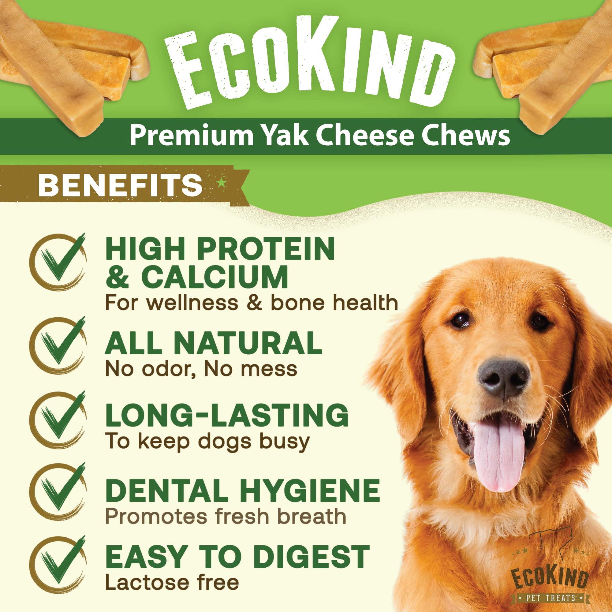 EcoKind Premium Gold Yak Cheese Himalayan Dog Chews, Healthy Dog Treats, Yak Chews for Small Dogs, All Natural, Long Lasting Dog