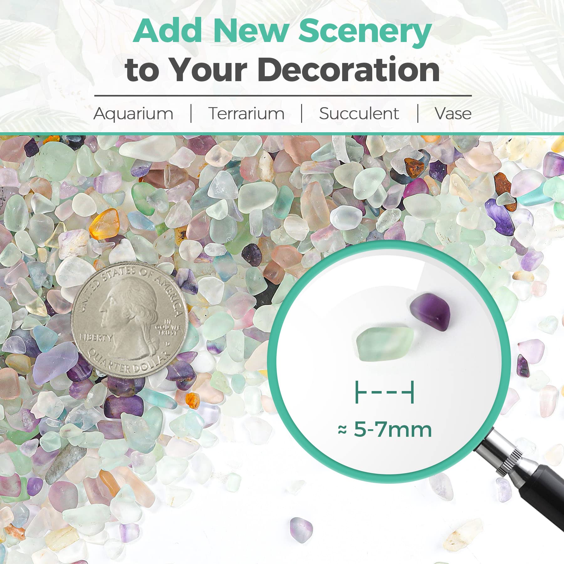 T4U Crystal Chips Stone Crushed Quartz Glass 0.5Lb - Fluorite Tumbled Gravel Small Decorative Pebbles Bulk, Mini Polished Rocks
