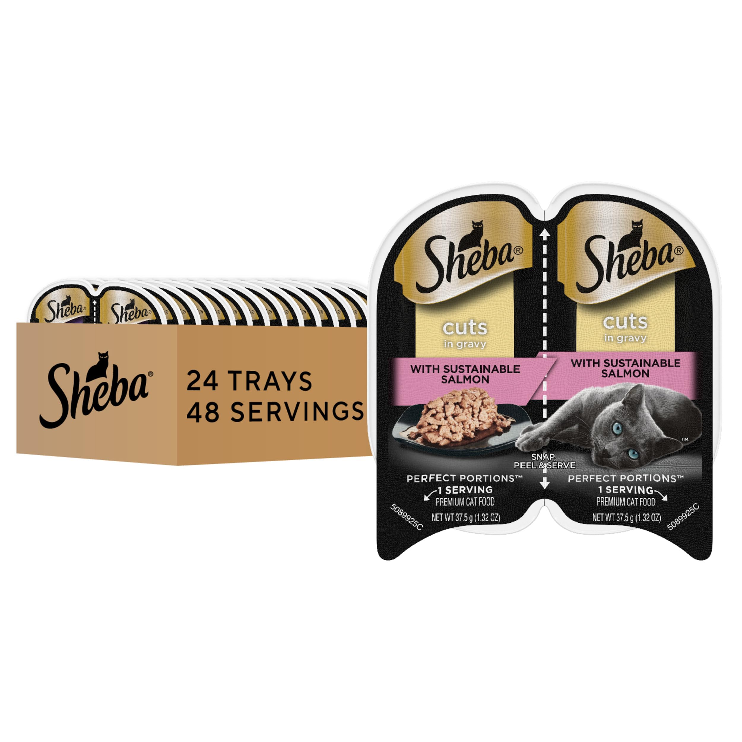 Sheba Perfect Portions Wet Cat Food Cuts in Gravy with Sustainable Salmon, 2.6 oz., Twin-Pack Trays (24 Count, 48 Servings)
