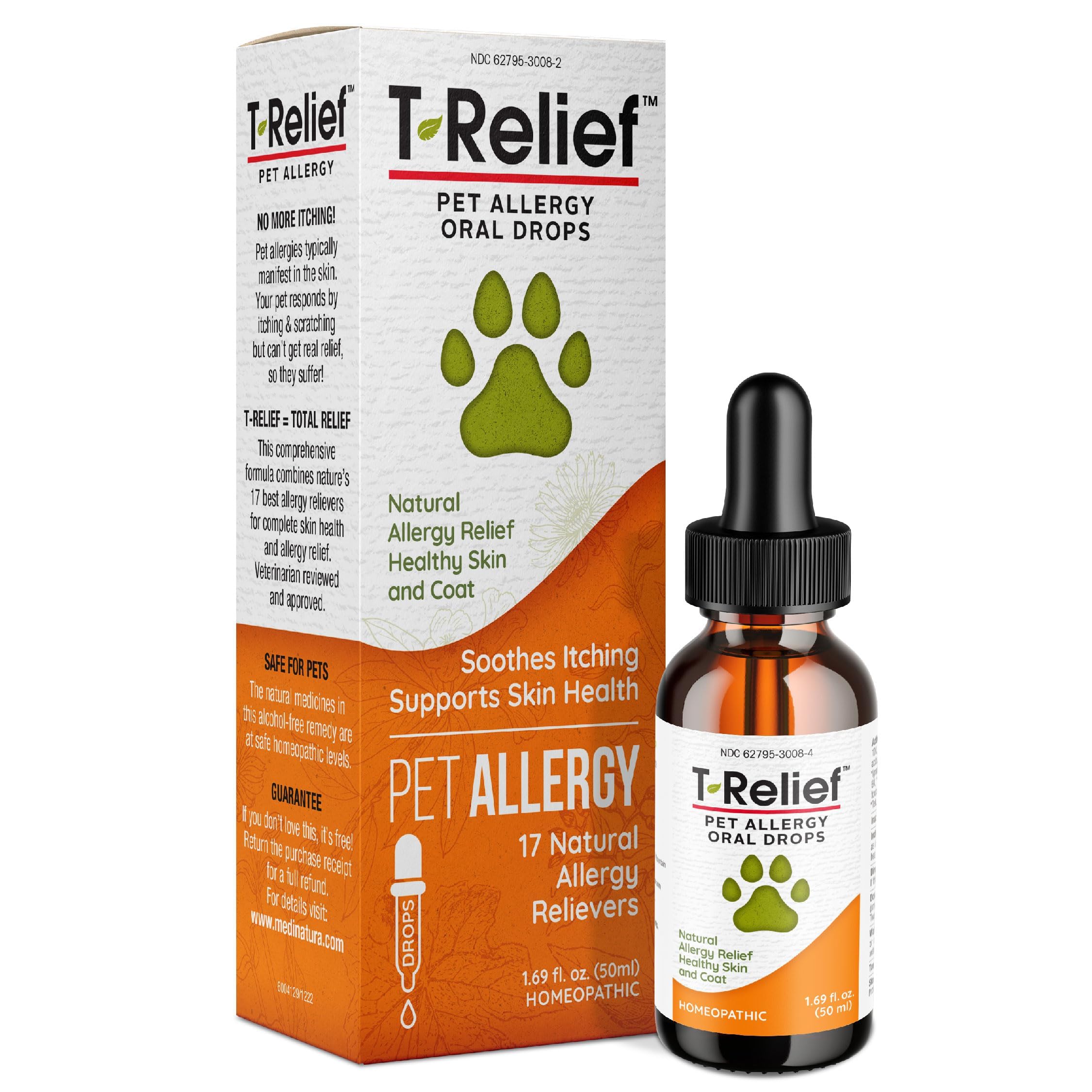 T-Relief Pet Allergy Support Drops for Dogs & Cats Itchy Relief Supports Healthy Skin & Coat Natural Medicine Helps Soothe Hot S