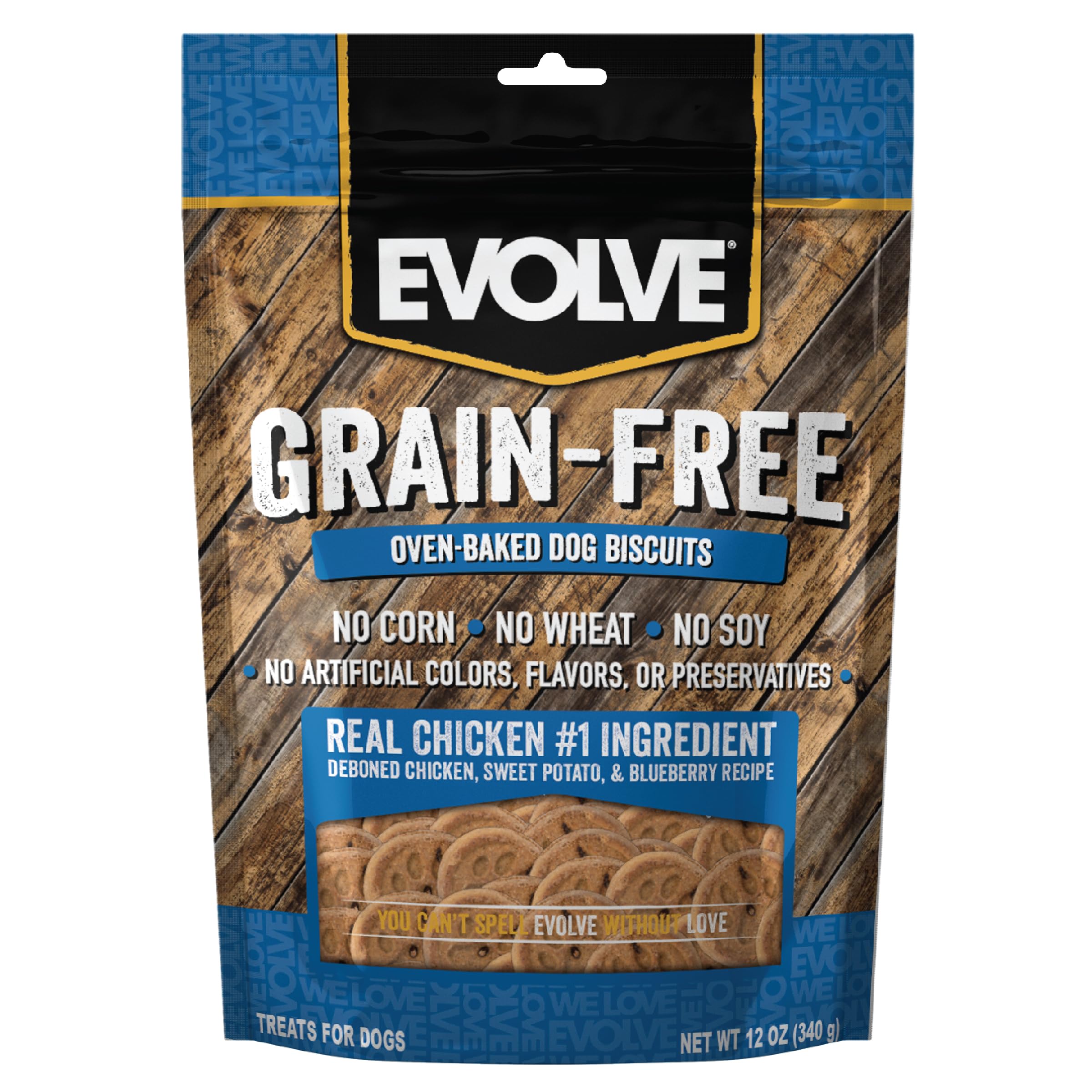 Evolve Pet Food Grain Free Deboned Chicken, Sweet Potato and Blueberry Dog Biscuits 12-Ounce