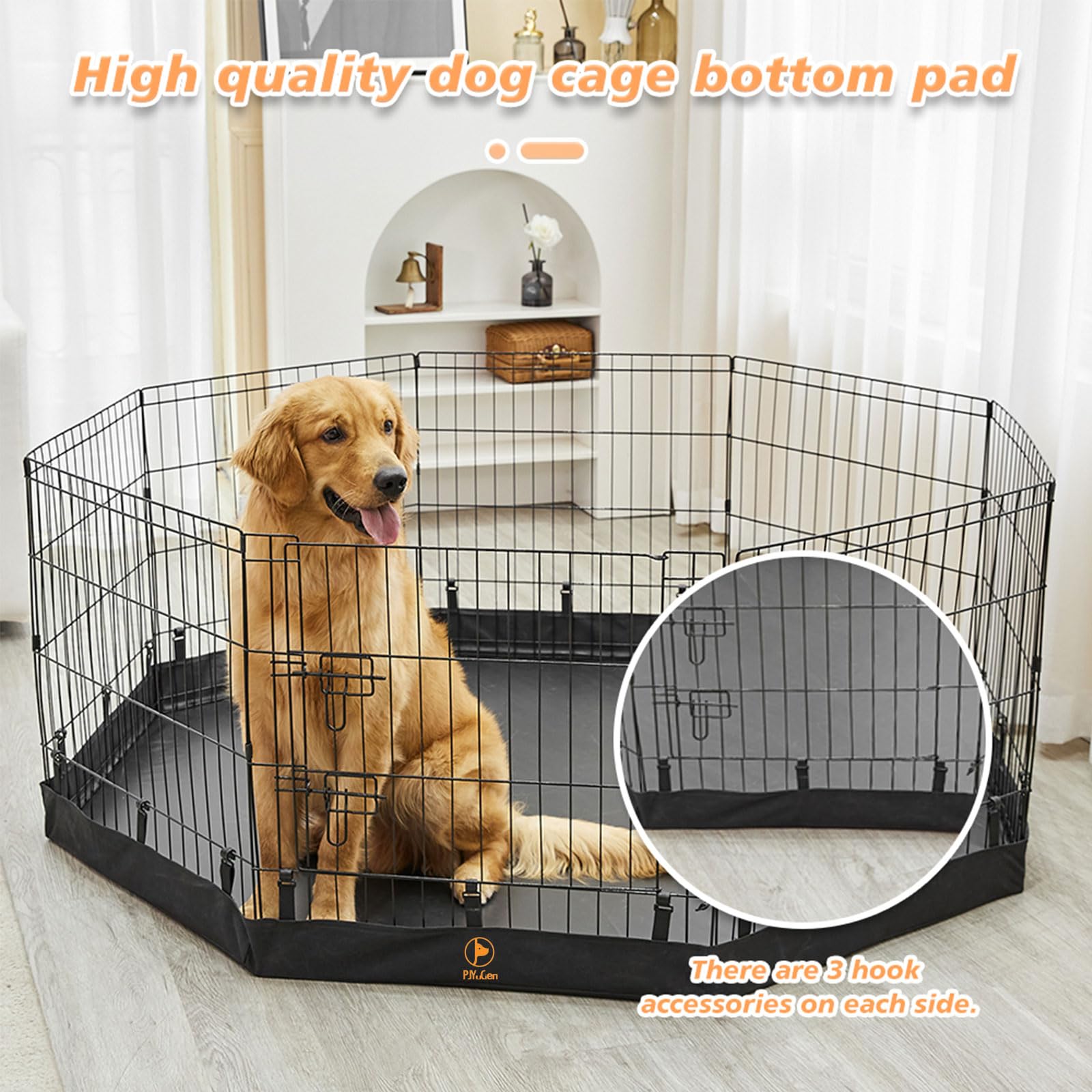 PJYuCien Dog Playpen Bottom Pad, Fits 24" 8 Panels, Black Nylon, Model Bottom Pad-NEW