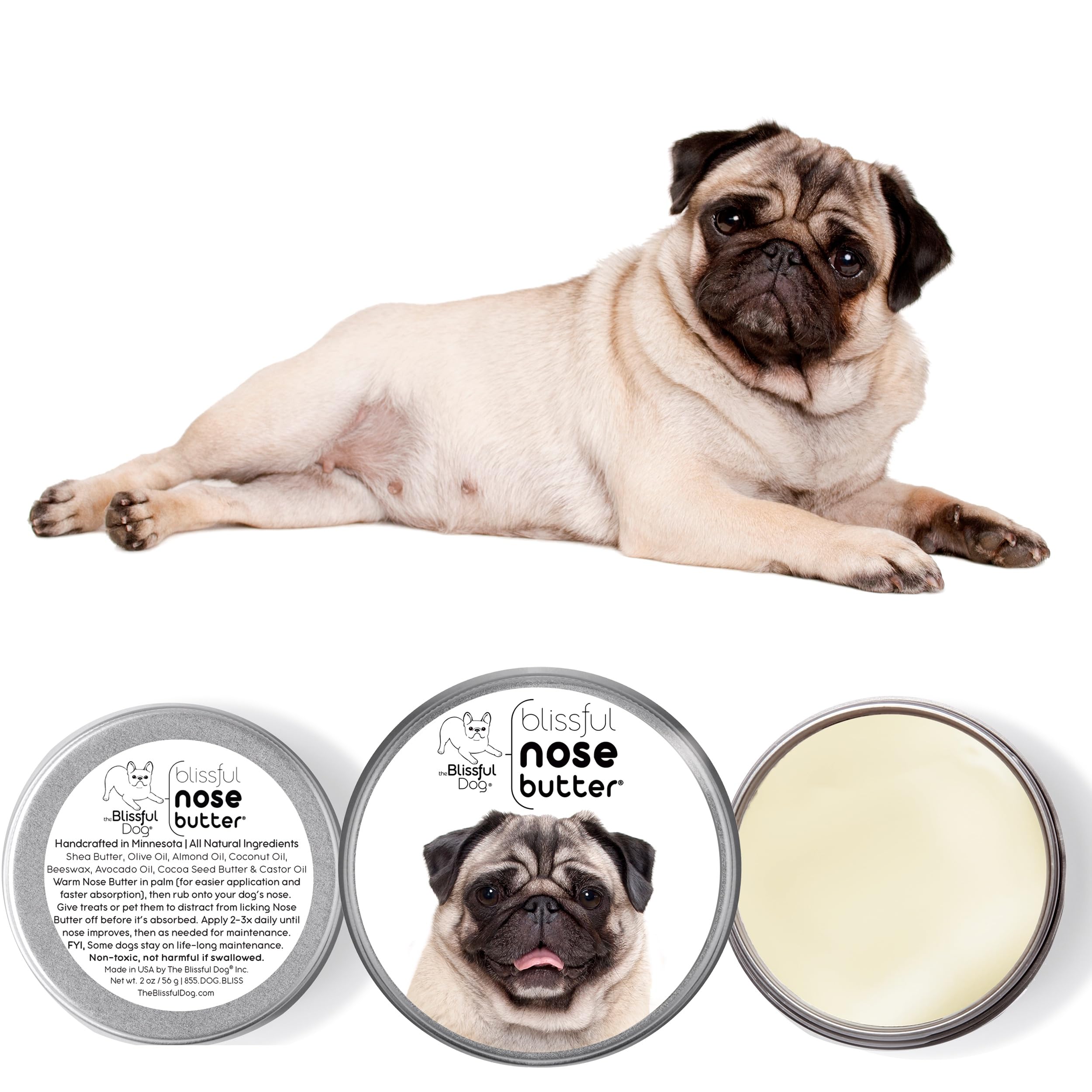 The Blissful Dog Fawn Pug Nose Butter, Versatile Dog Nose Balm to Reduce Dryness, Handcrafted Moisturizer, Easy-to-Apply, Unscen
