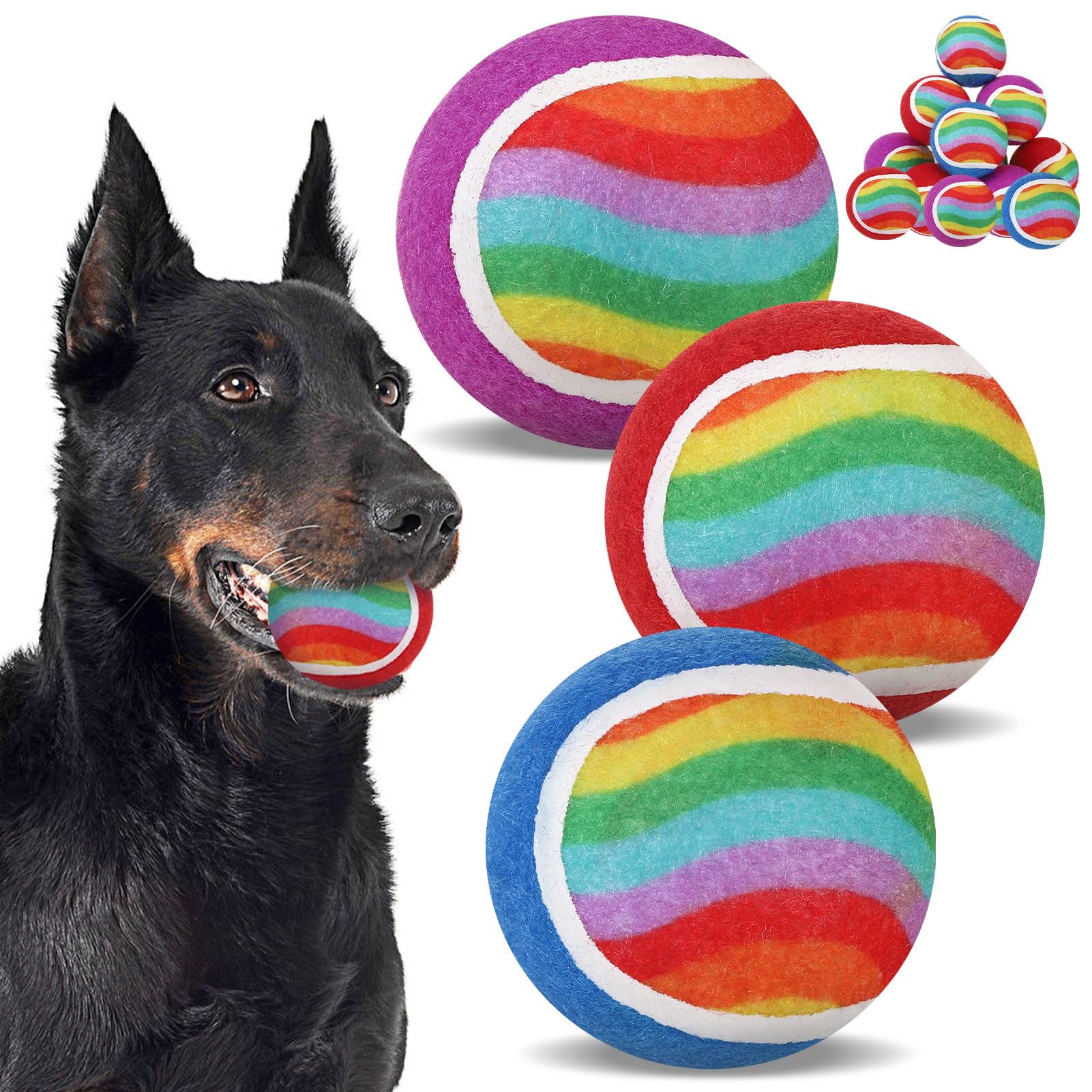 Expawlorer Tennis Balls For Dogs - 12 Pack 2.5 Squeaky Dog Tennis Balls Toys,Christmas Dog Toys Teething Chew Interactive Dog Bo
