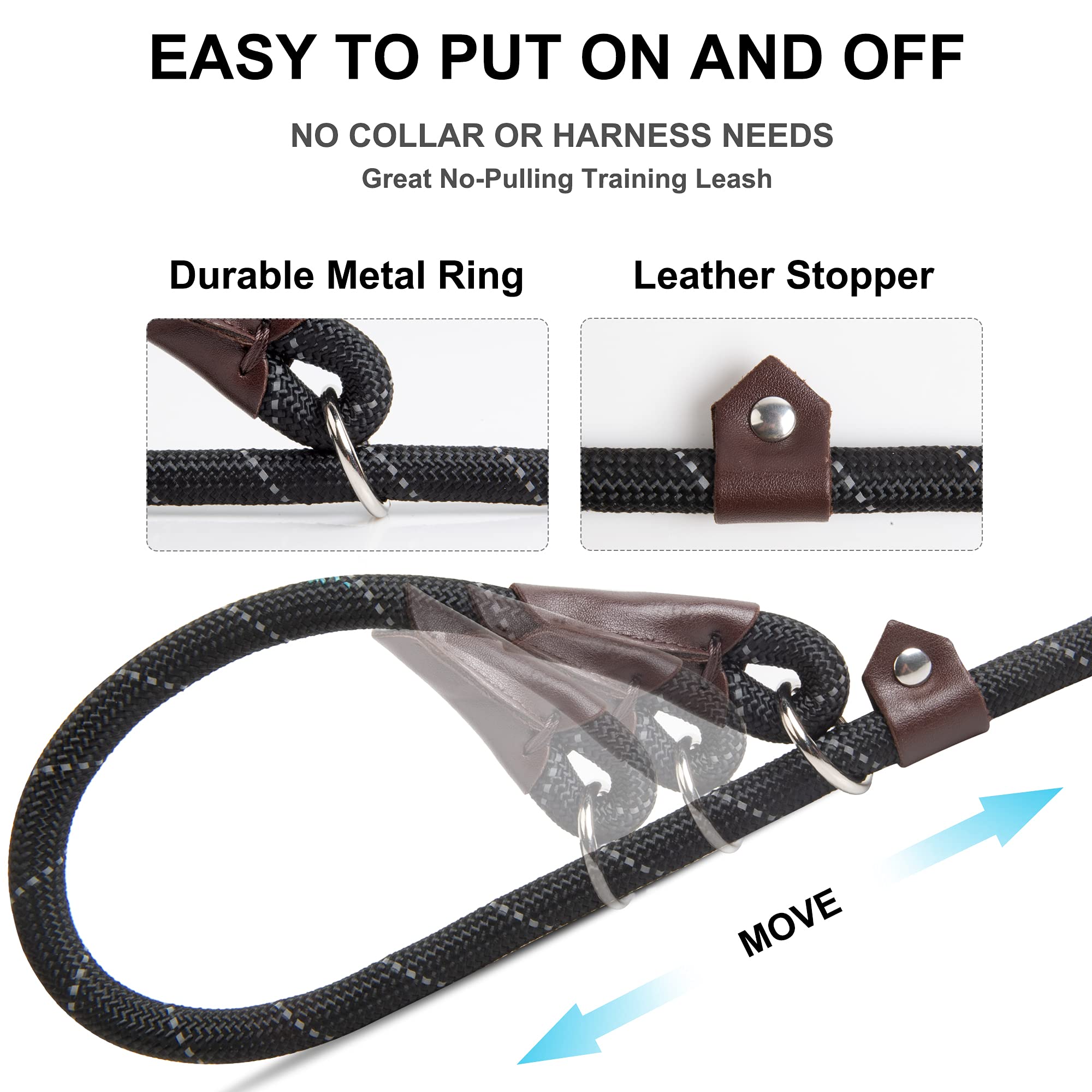 Fida Durable Slip Lead Dog Leash Bulk Pack Of 5, Heavy Duty 1/2' X 6 Ft Comfortable Strong Rope Slip Leash For Large, Medium & Small Dogs No Pulling Pet Training Leash With Highly Reflective (Black)