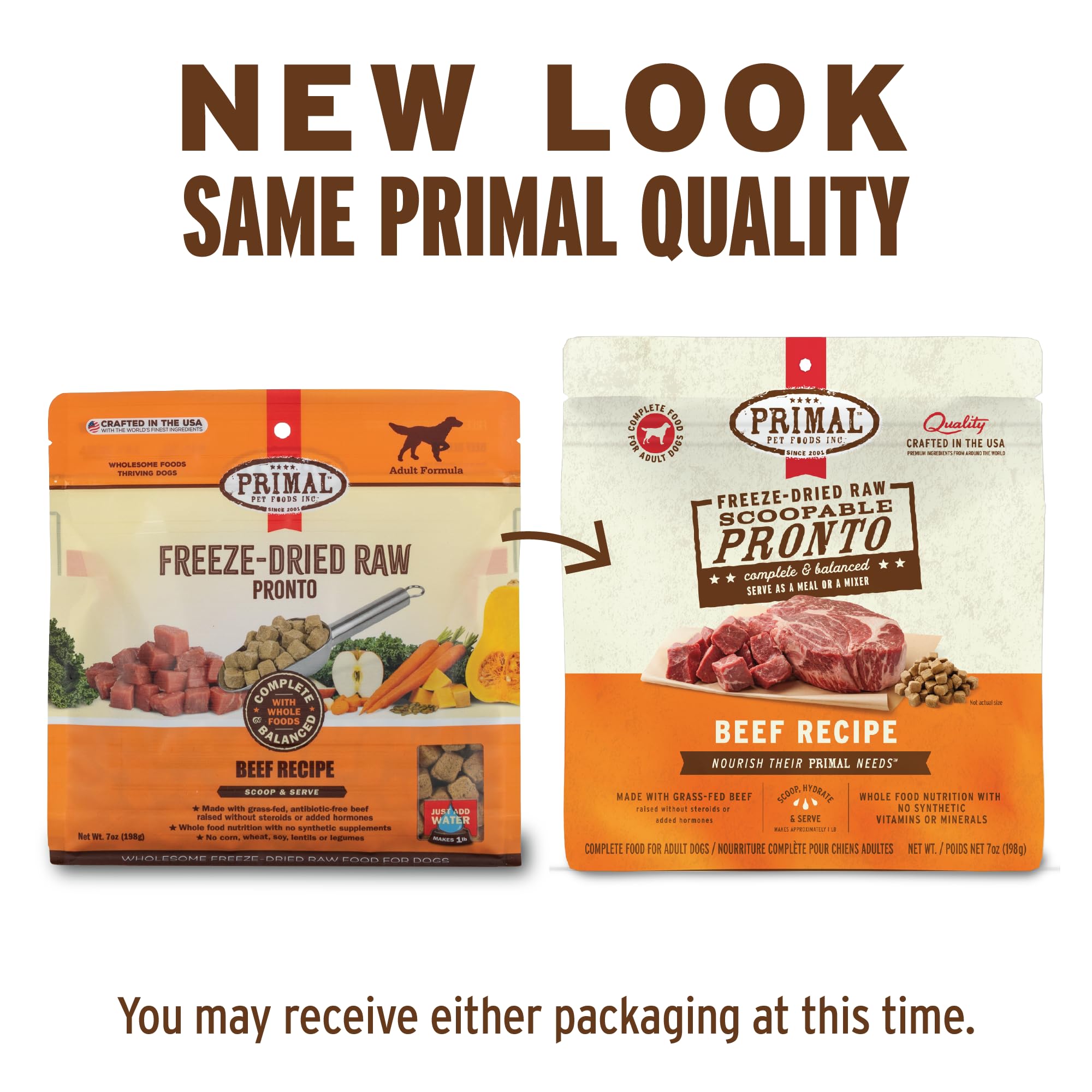 Primal Freeze Dried Dog Food Pronto, Beef; Scoop & Serve, Complete & Balanced Meal; Also Use as Topper or Treat; Premium, Health