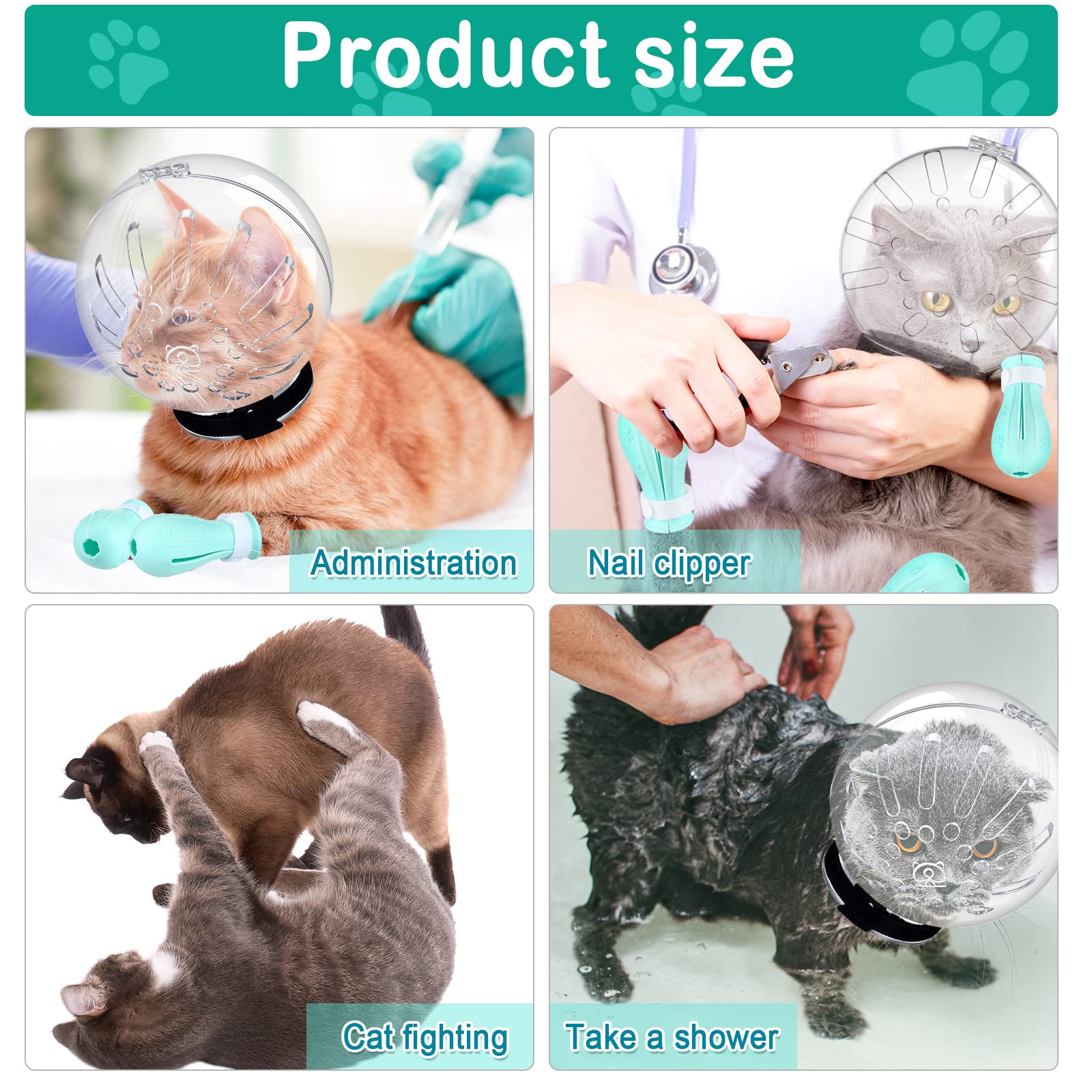 Cat Muzzle For Grooming Cat Adjustable Hood With Cat Paw Covers, Kitten Breathable Anti Bite Muzzles Anti Scratch Boots Silicone Cat Shoes Boots Cat Paw Protector For Cats Bathing Shaving (Large)