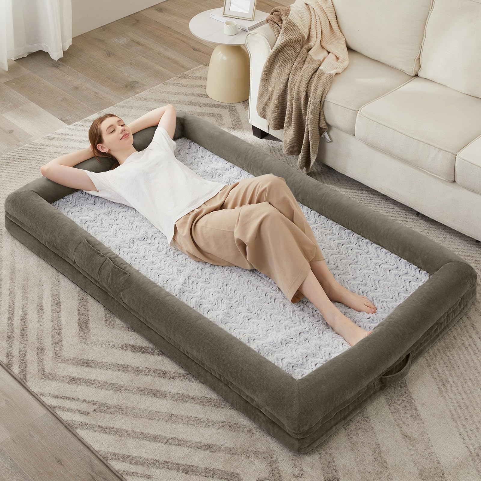 WNPETHOME Human Dog Bed for Adult, Washable Dog Couch with Removable Waterproof Cover, Orthopedic Large Pet Sofa Bed with Bolste