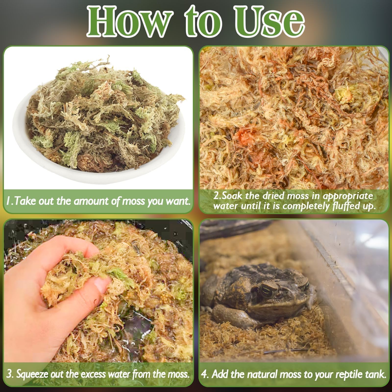 Halatool 6Oz Natural Sphagnum Moss Substrate For Reptiles - Terrarium Bedding With 72H Moisture Retention, Safe For Bearded Drag