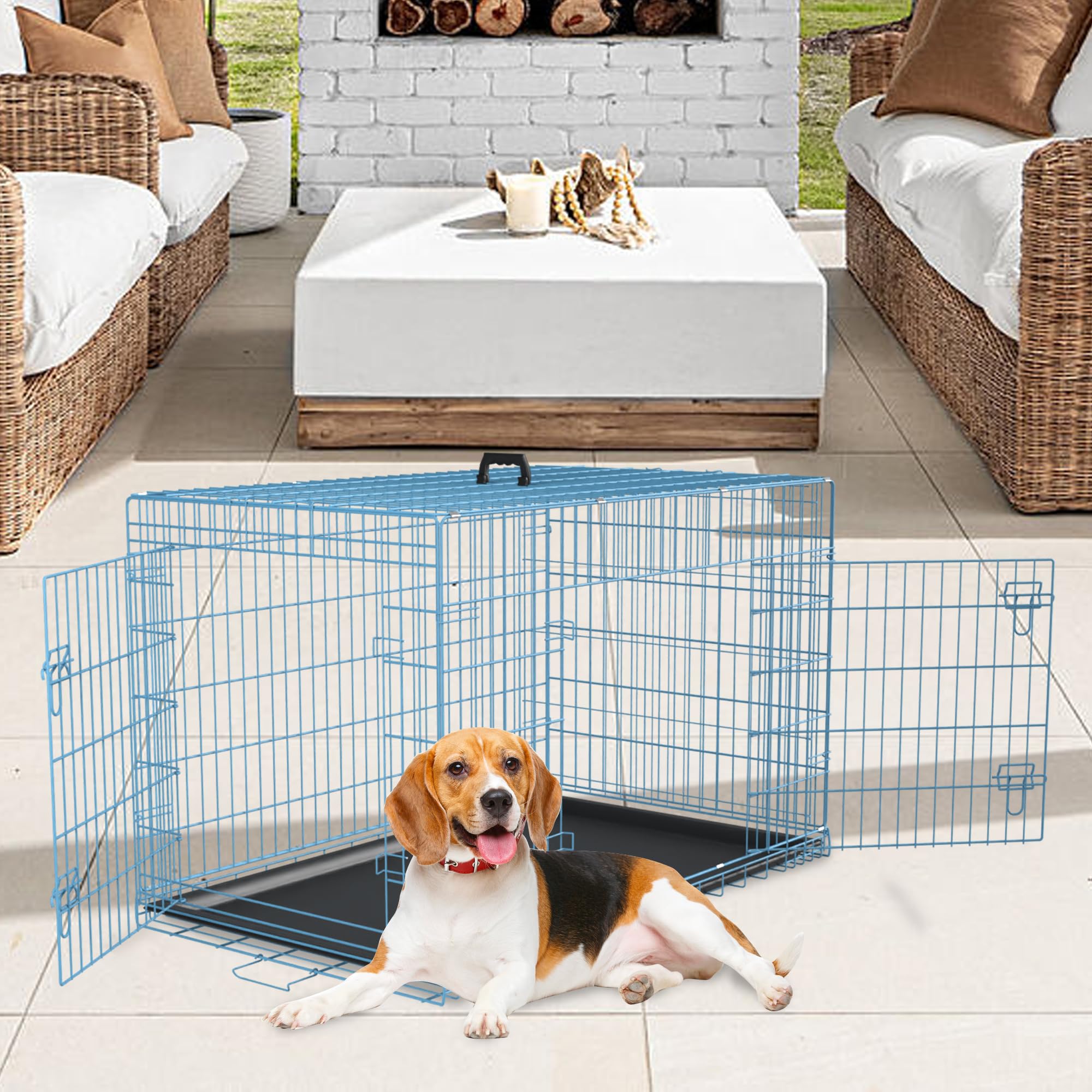 Fdw Dog Crate For Medium Dogs 36 Inch Folding Metal Wirepet Cage Double Door W/Divider Panel Indoor Outdoor Kennel Leak-Proof Pl