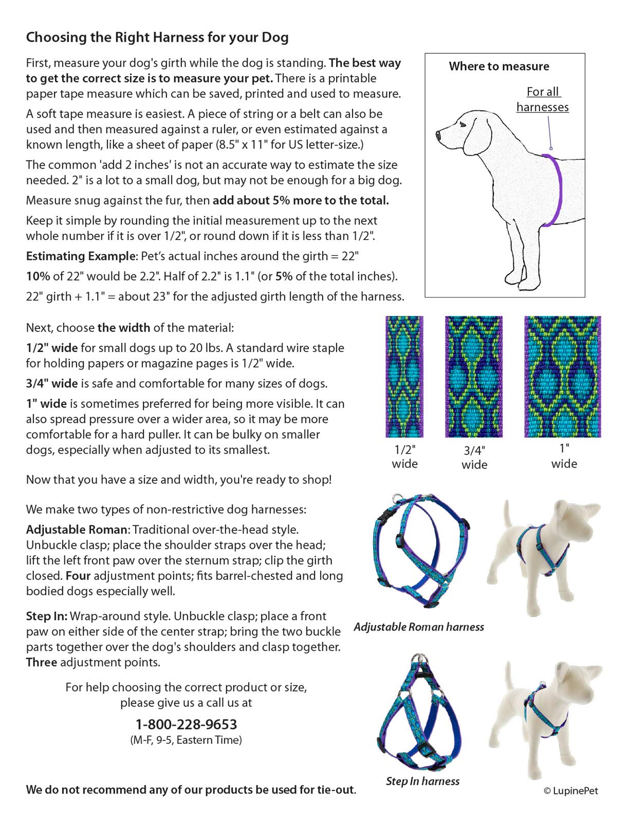 Lupine Reflective Adjustable Dog Harness 1'' Wide Blue Diamond with 20-32'' Girth