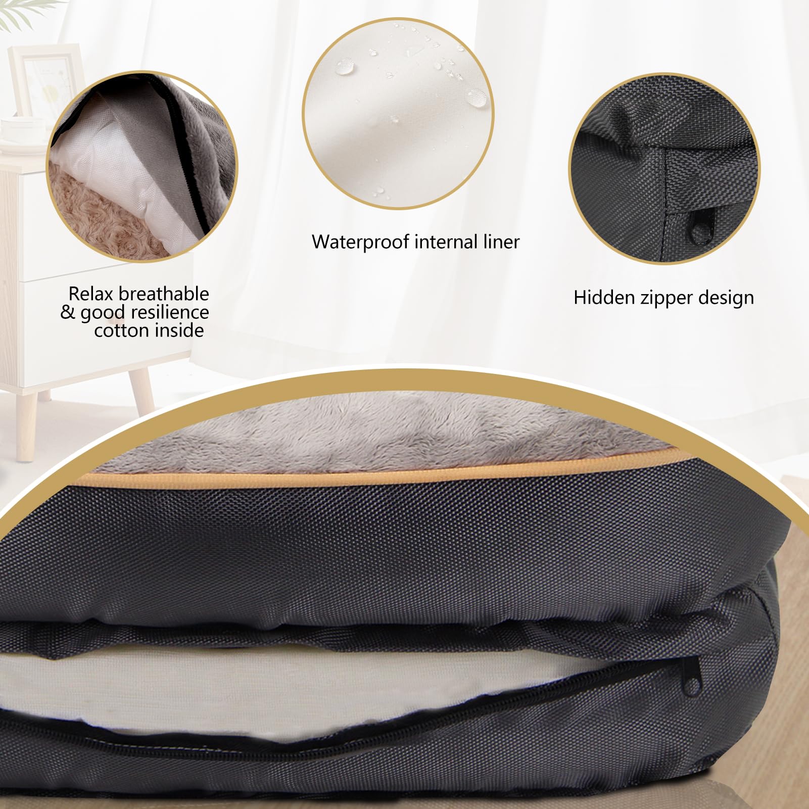 JOYELF Medium Orthopedic Dog Bed - Gray Memory Foam with Removable Cover & Squeaker Toy, Model JEB0010