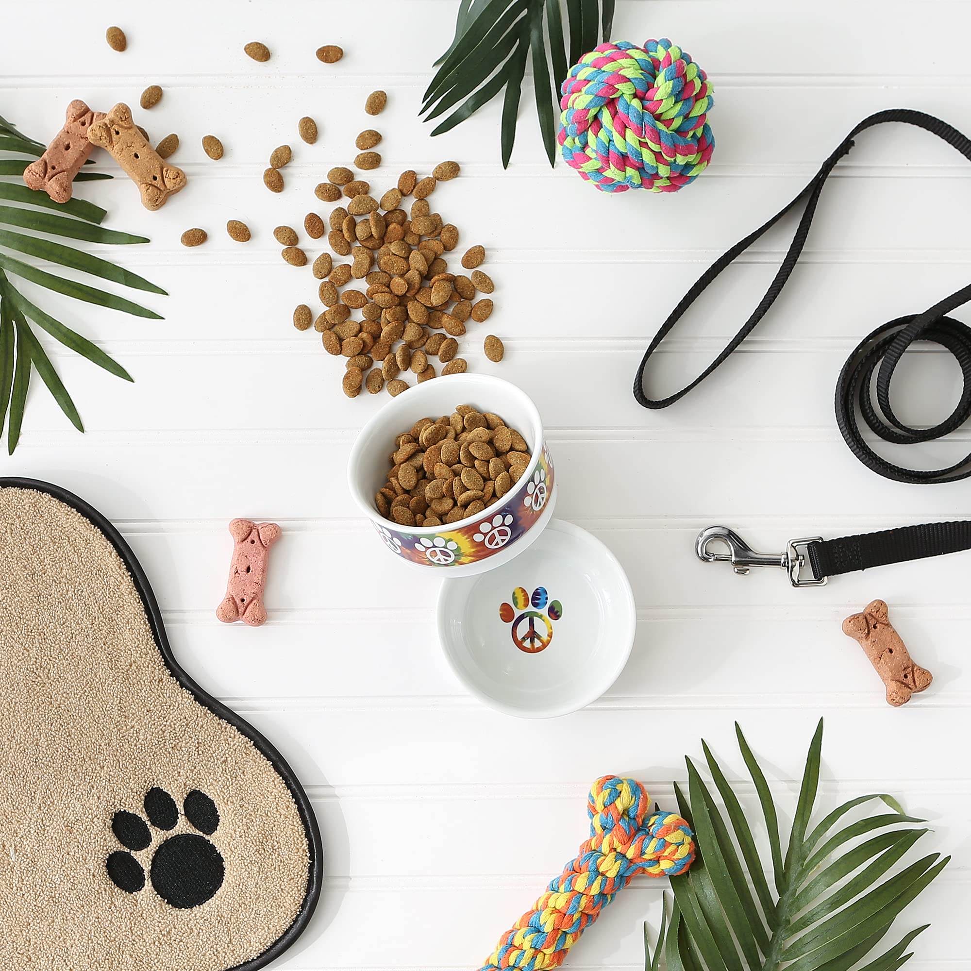 DII Pet Bowl Peace Paw, Small 4.25Dx2H (Set of 2)