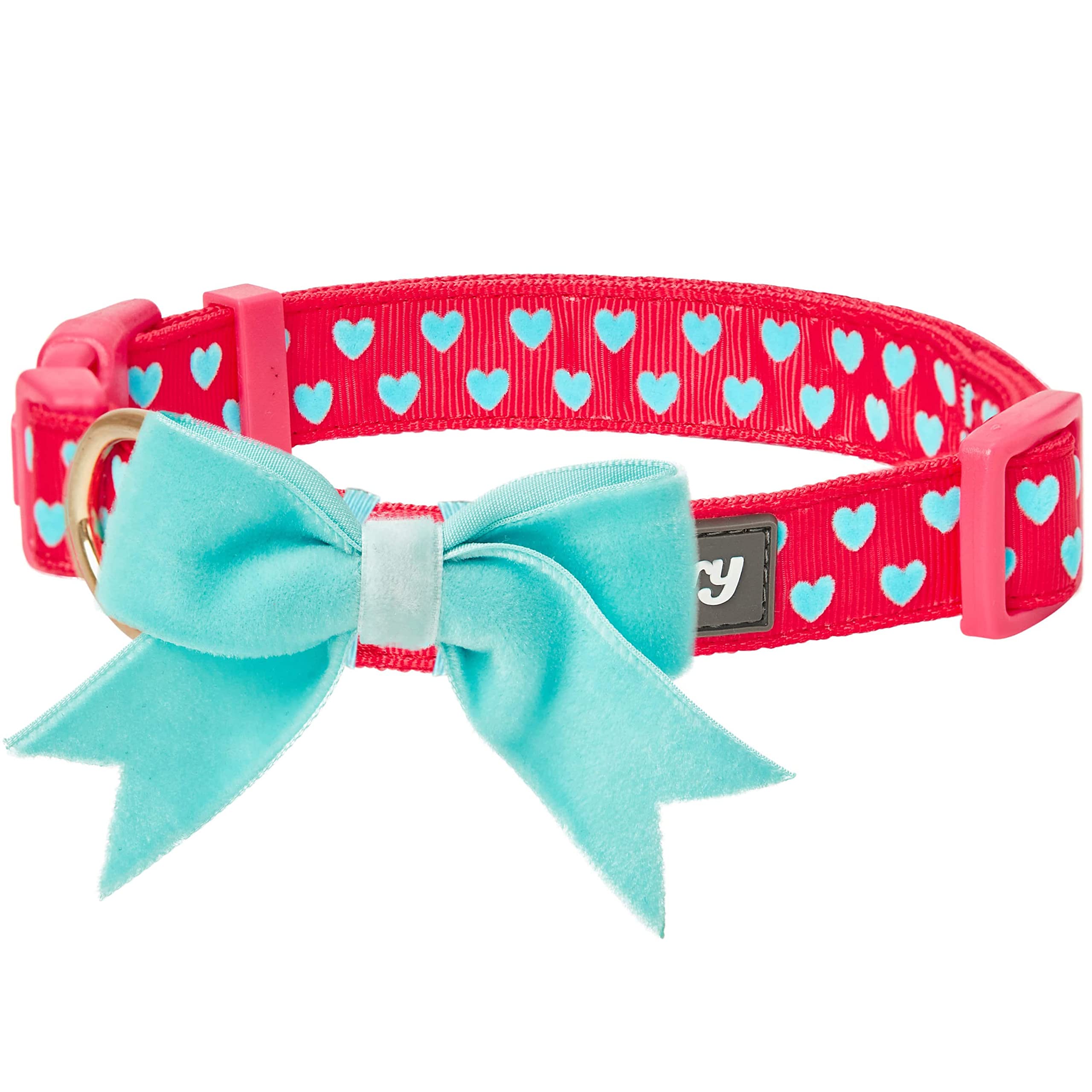 Blueberry Pet Adjustable Flocking Dog Collar for Large Dogs, Pink Girl Dog Collars with Detachable Velvety Bowtie, Heart in Lust