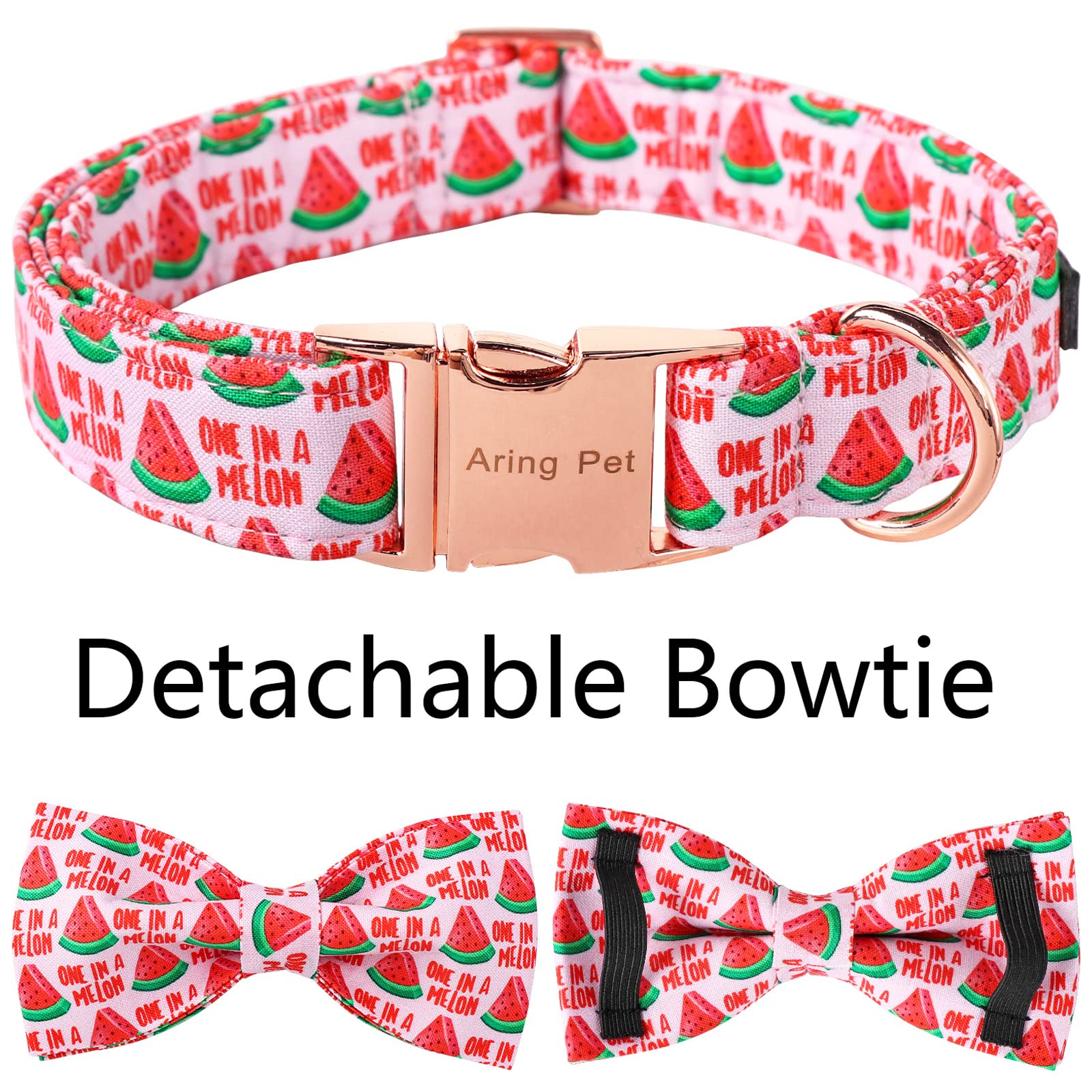 Aring Pet Summer Dog Collar - Pink Watermelon Dog Collar With Adjustable Cotton Bowtie And Metal Buckle