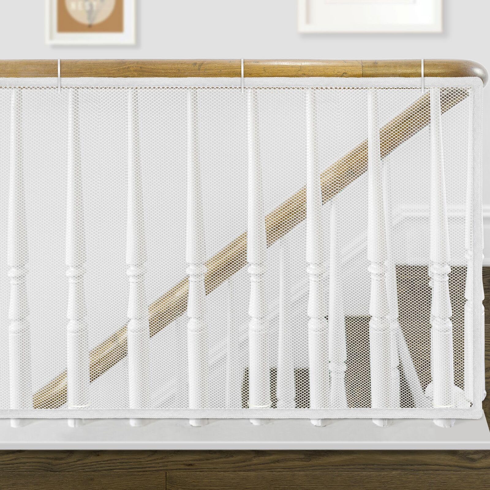 Banister Guard for Baby, 10ft x 2.6ft Safety Stair Railing Net Balcony Netting for Kids Pets Toys, Child Safety Stair Railing Co