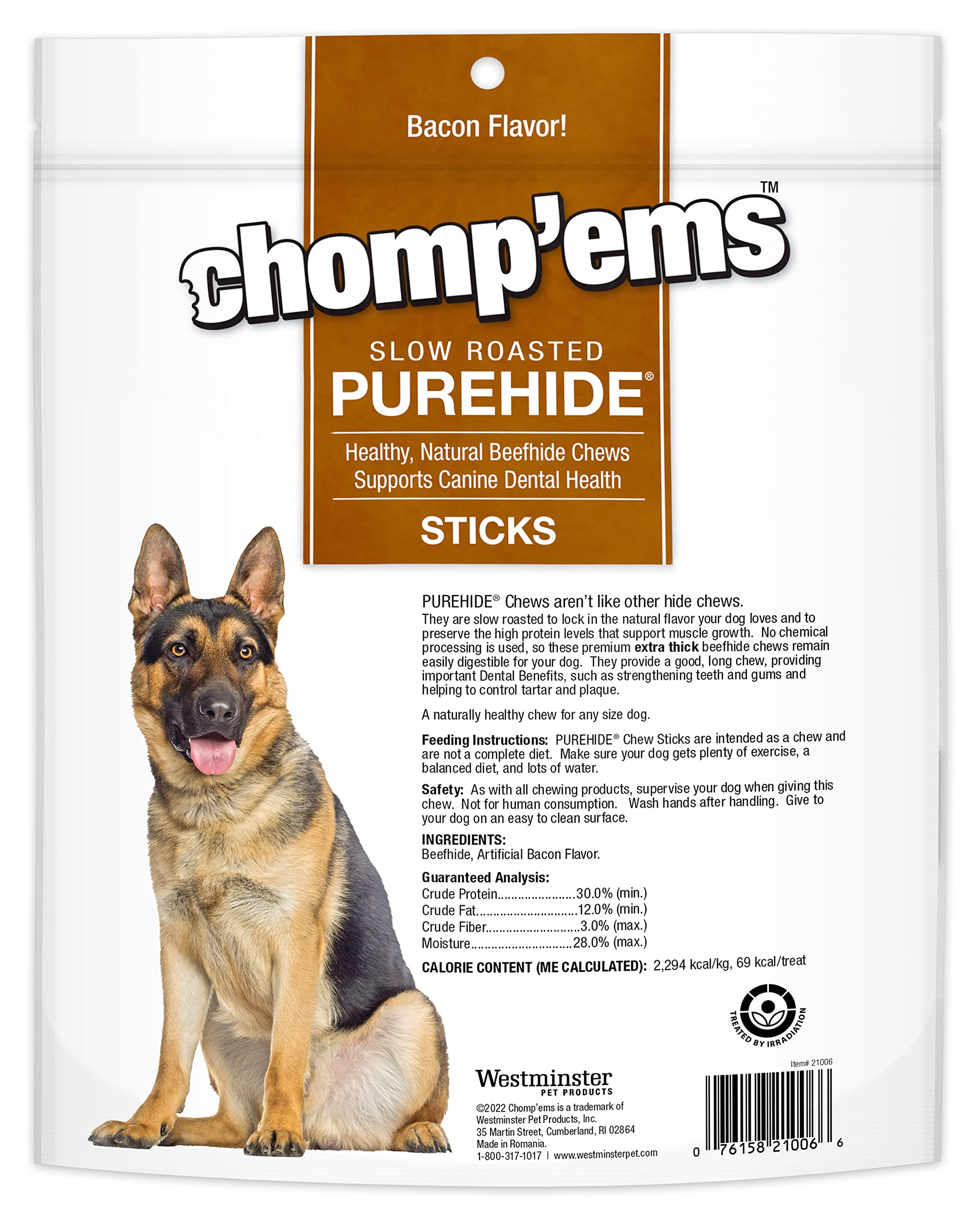 CHOMP 'EMS Purehide Dog Chew Sticks, 12 oz - Healthy Natural Rawhide Chews for Dogs, Model 21006