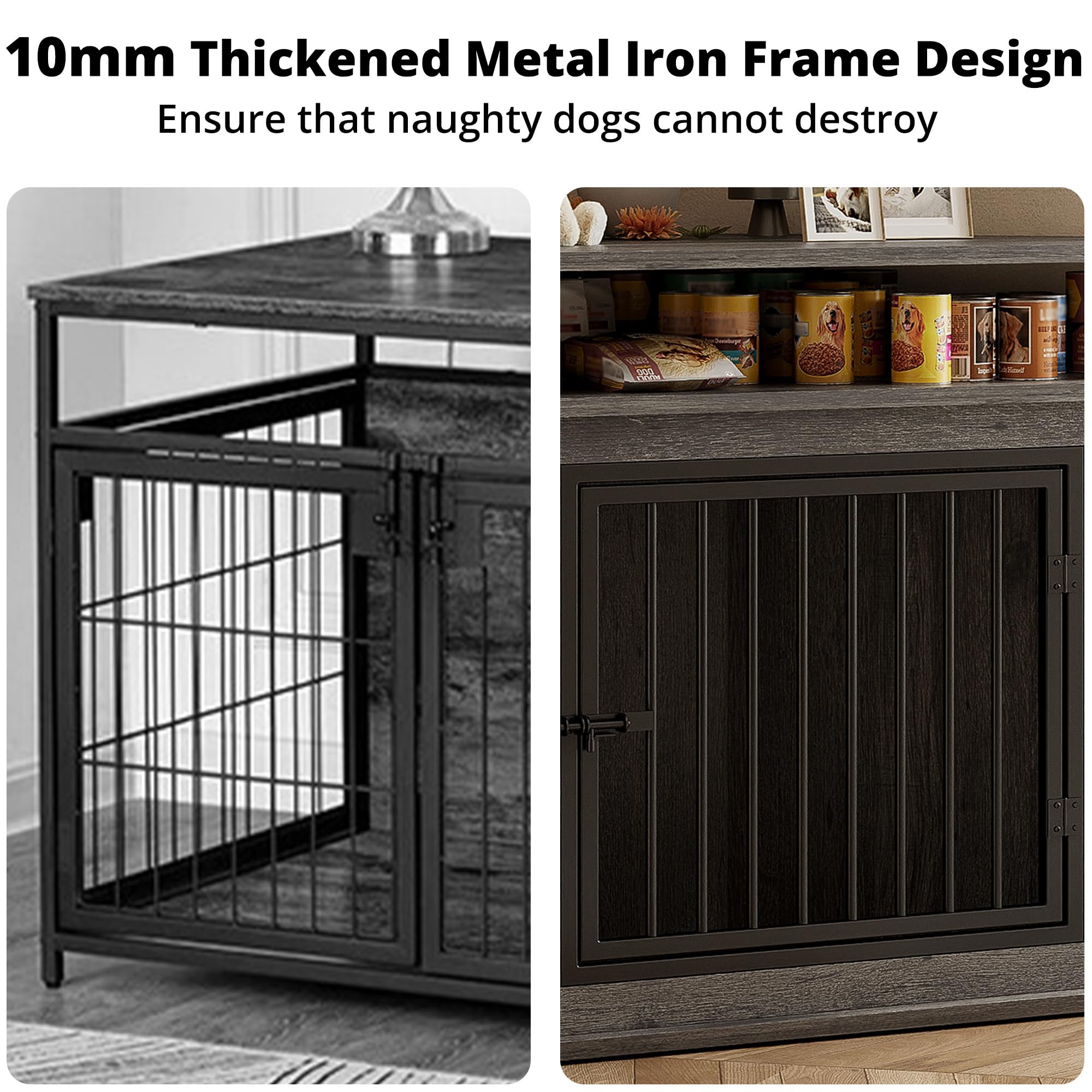 IRONCK 51" Corner Wooden Dog Crate, Rustic Brown Pet Kennel with 2-Tier Shelves for Large Dogs, Engineered Wood, Model QR-6599