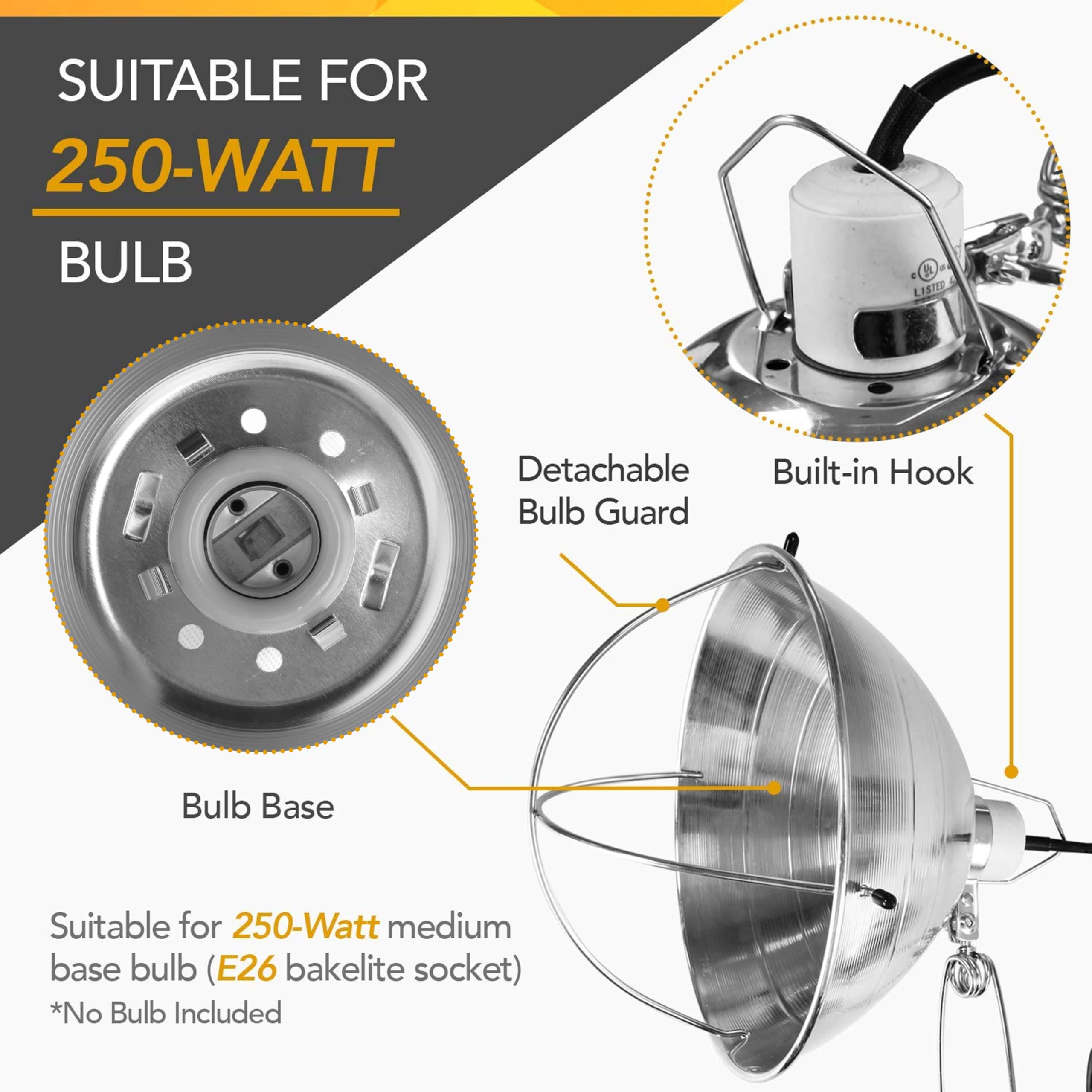 Simple Deluxe 1-Pack Clamp Lamp Light With 10.5 Inch Aluminum Reflector And Bulb Guard Up To 250 Watt E26 Socket (No Bulb Includ